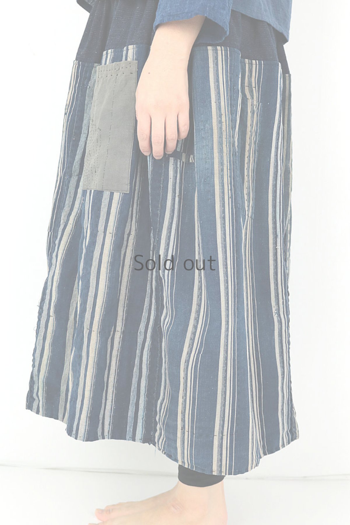 画像3: 【ササキチホ】農婦シリーズ　藍染ストライプのパッチワークスカート (3)