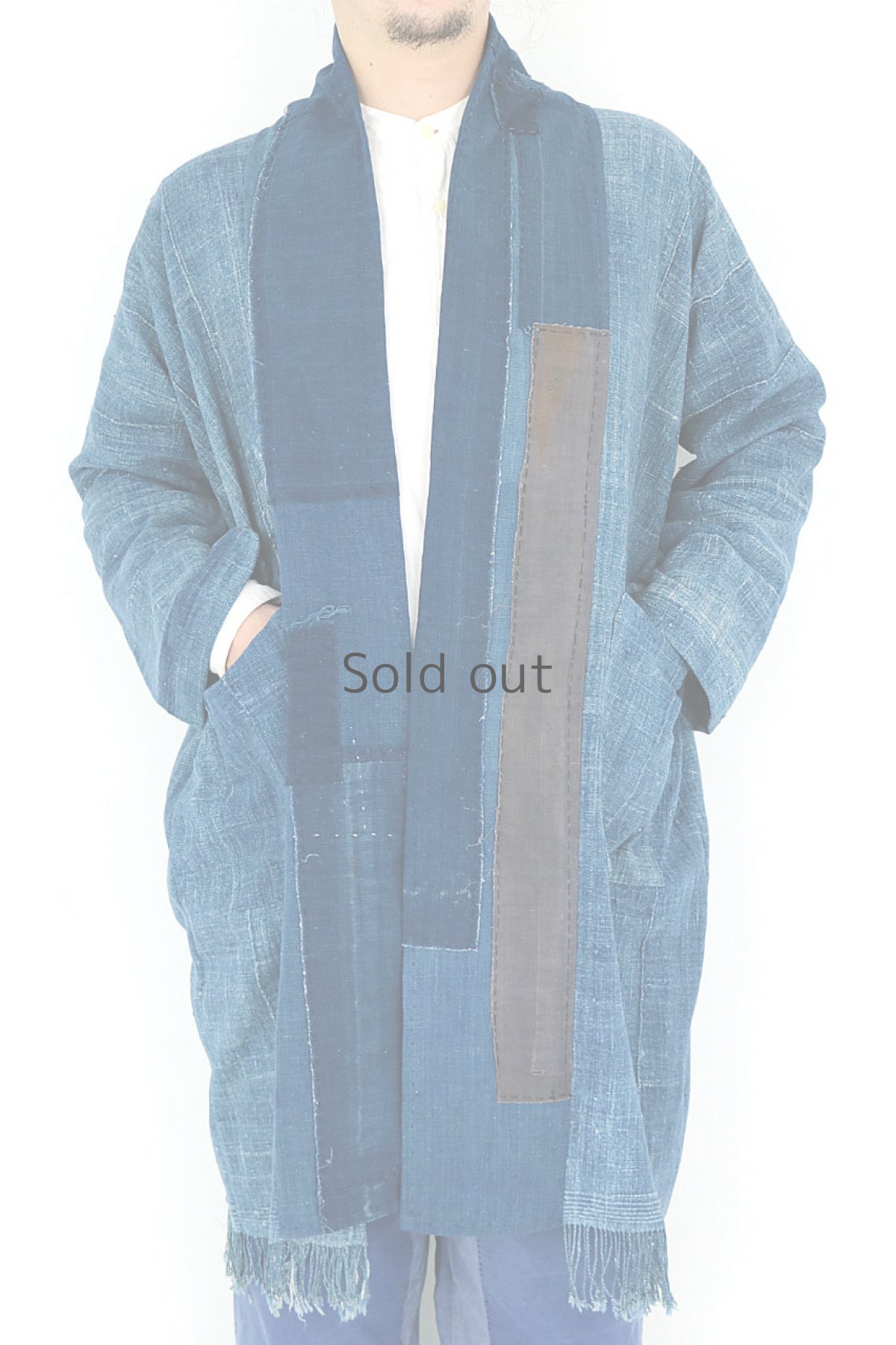 画像2: 【ササキチホ】手織り藍×古布　羽織り（アフリカンインディゴ/ロング丈） (2)