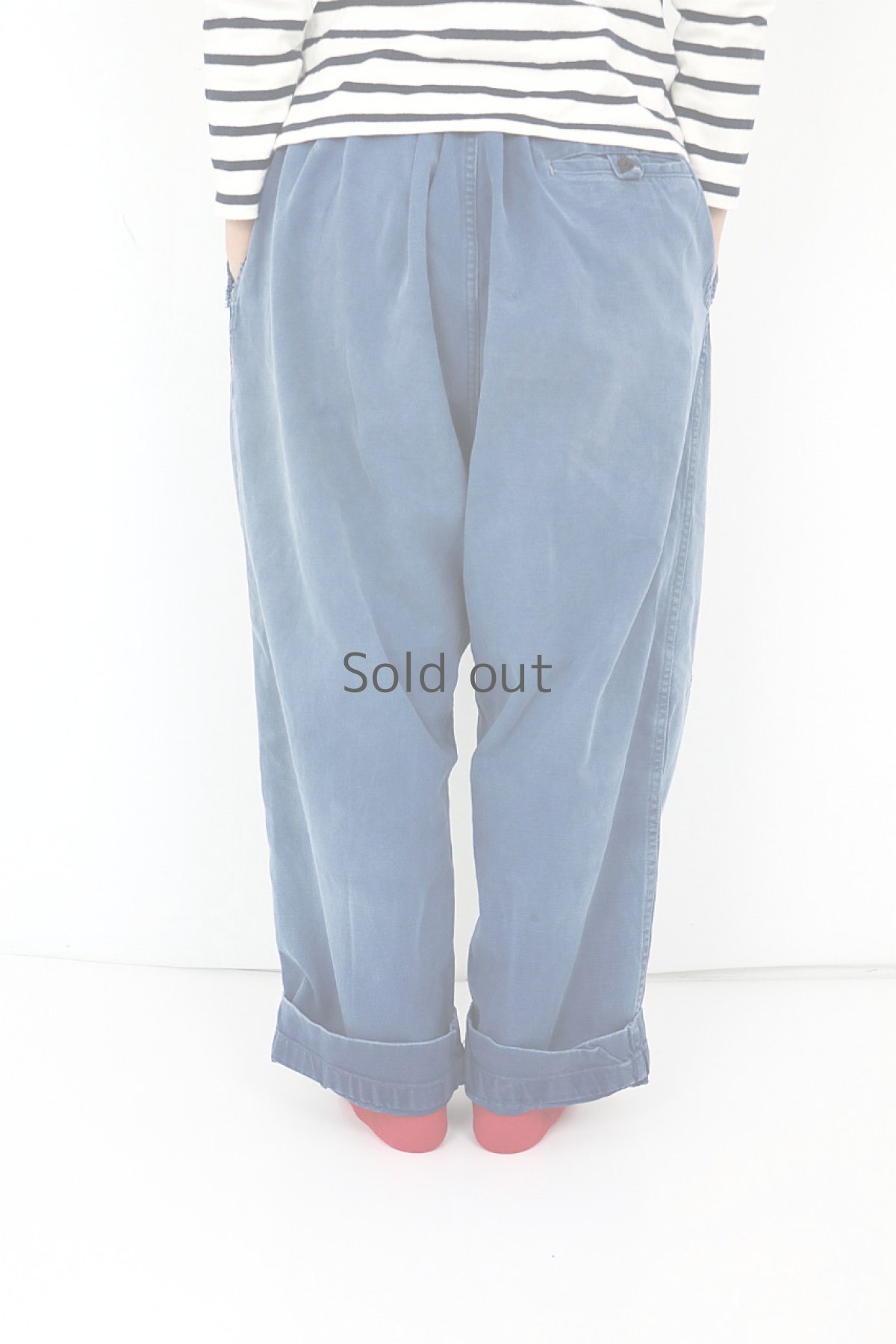 画像4: 【MITSUGU SASAKI】ビンテージ×リメイク　ワイドワークパンツ(ウエストひも） (4)