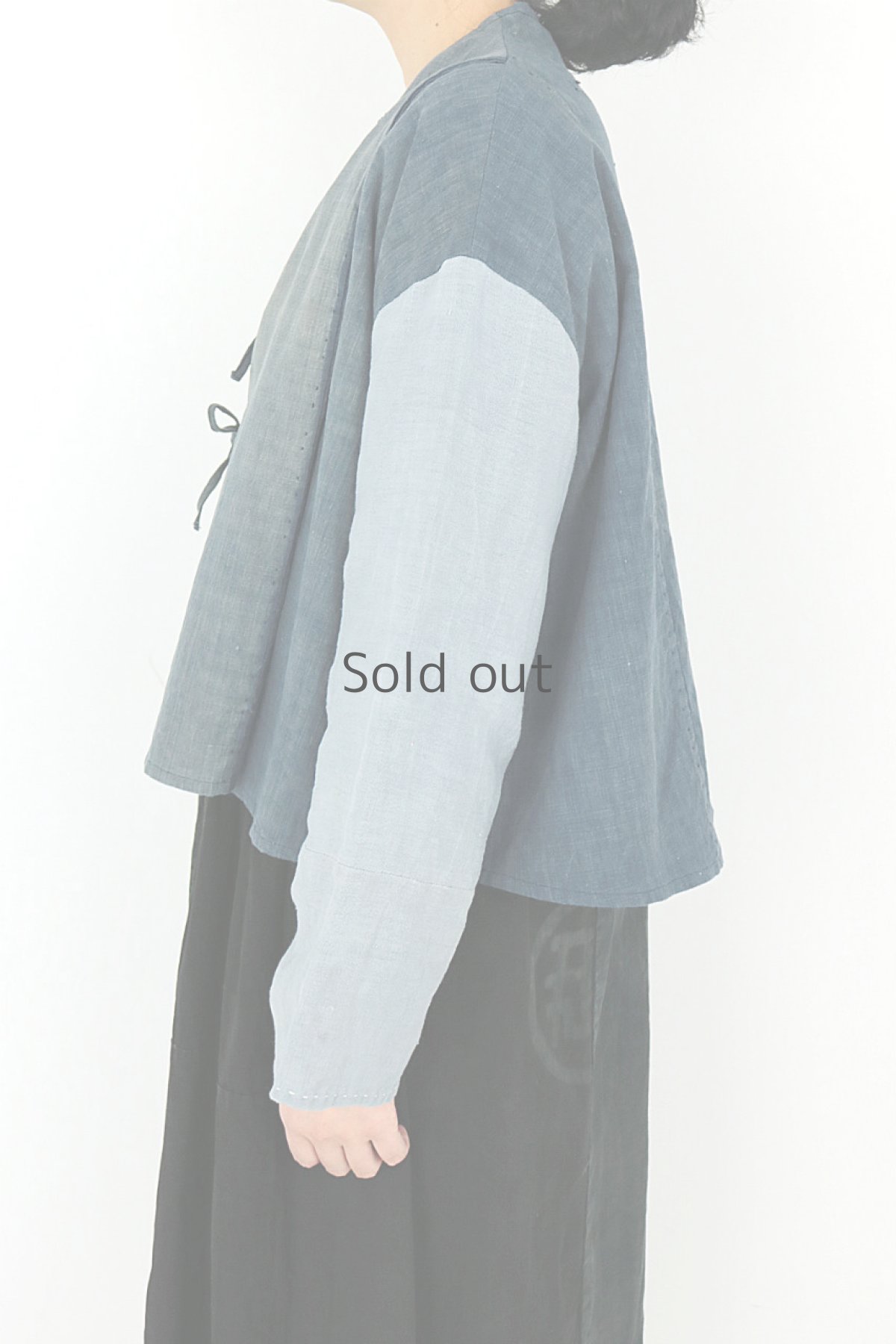 画像3: 【ササキチホ】藍染古布　インディゴグレー　フォークロアブラウス（前開き） (3)