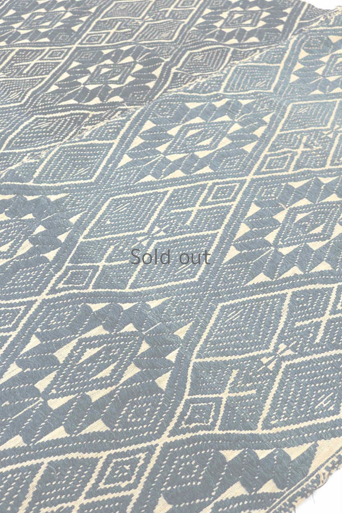 画像4: 【ベトナム】ビンテージ　黒タイ族のブランケットマット(インディゴ/白) (4)