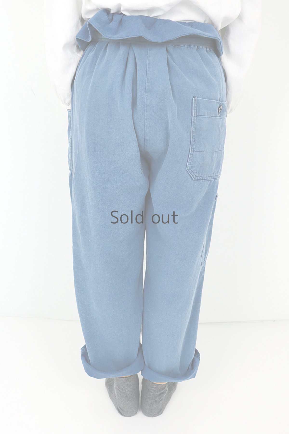 画像4: 【MITSUGU SASAKI】ビンテージ×リメイク　超ハイウエスト　ワークパンツ(色あせブルー) (4)