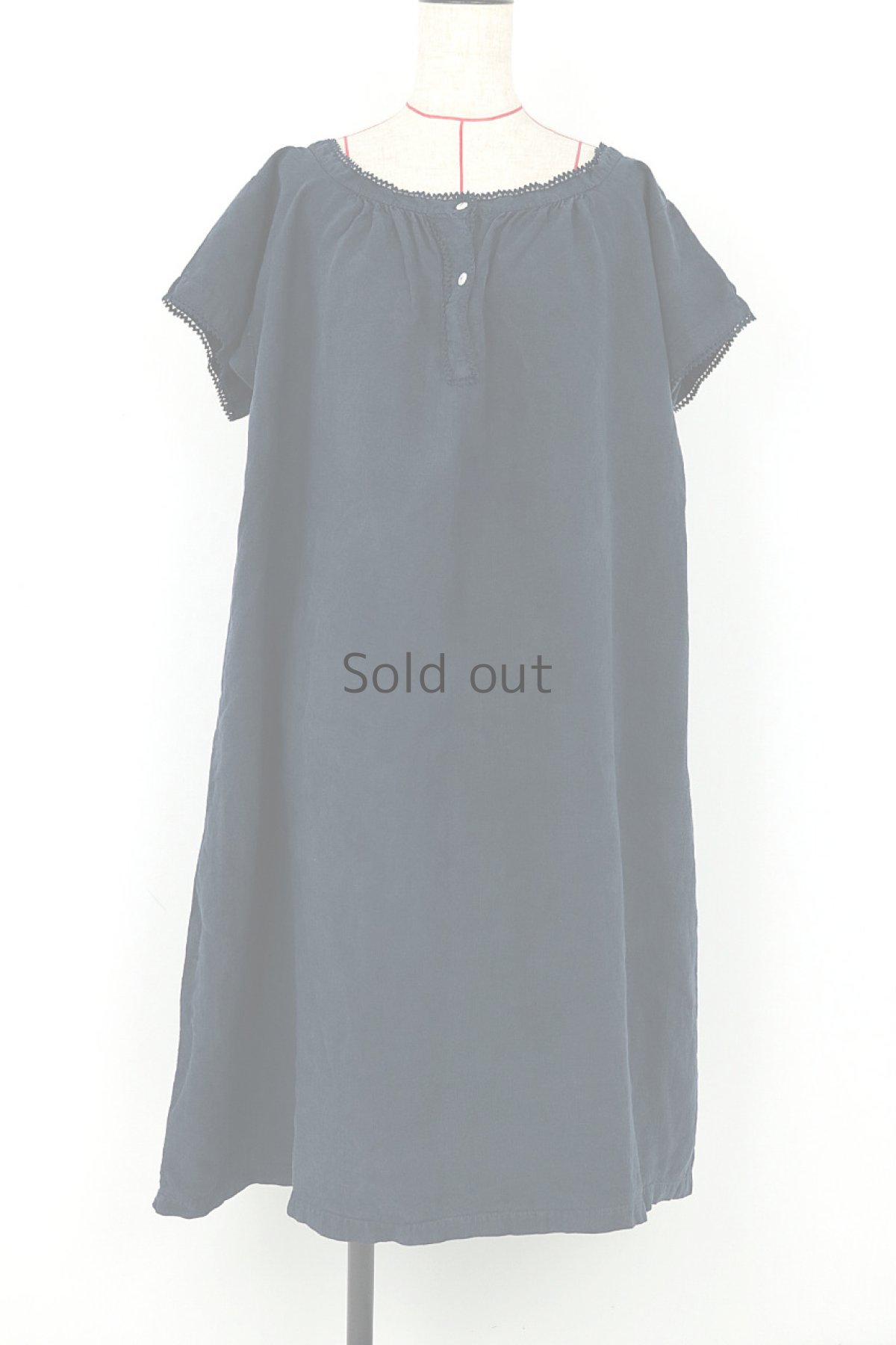 画像2: 【フランス】アンティークリネン×染　半袖ワンピース（青藍色） (2)