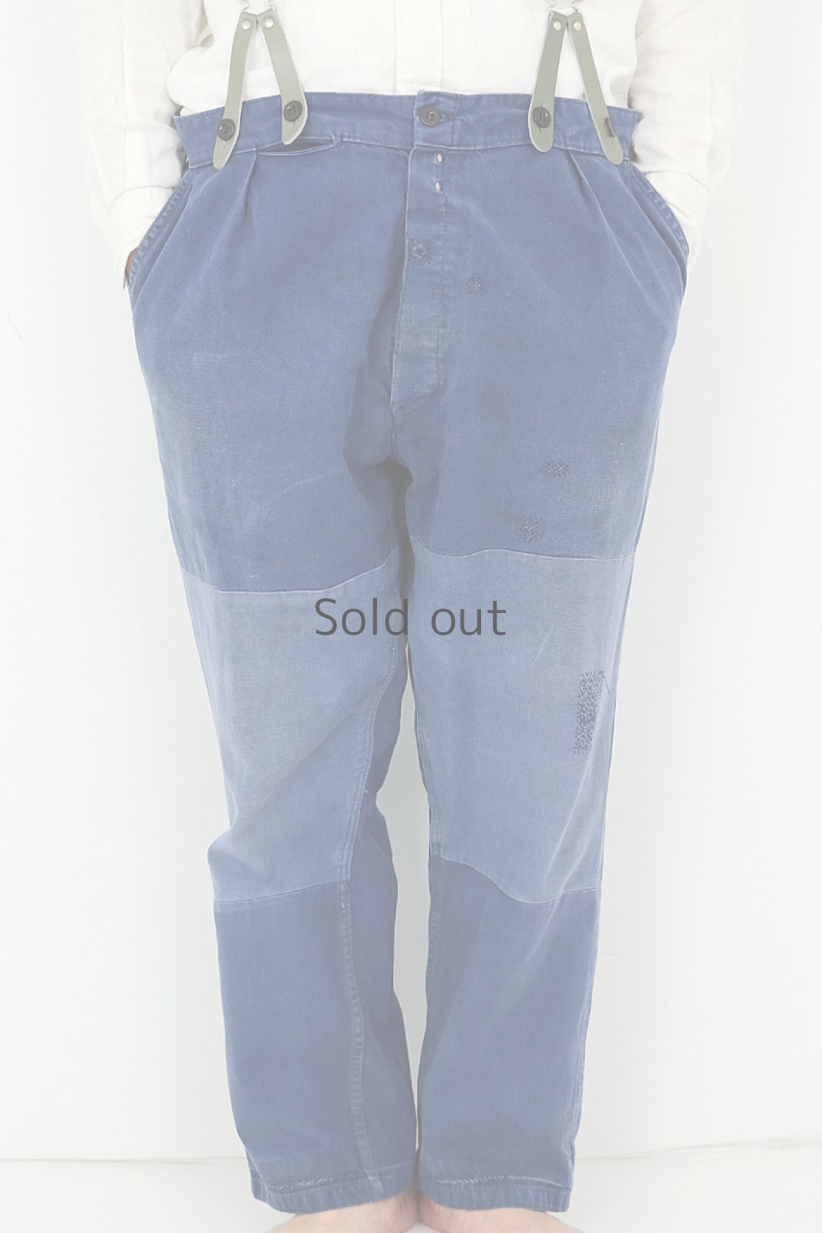 画像2: 【フランス】1950年代頃のパッチワークリペアされたワークパンツ（KIDUR/サスペンダー付） (2)