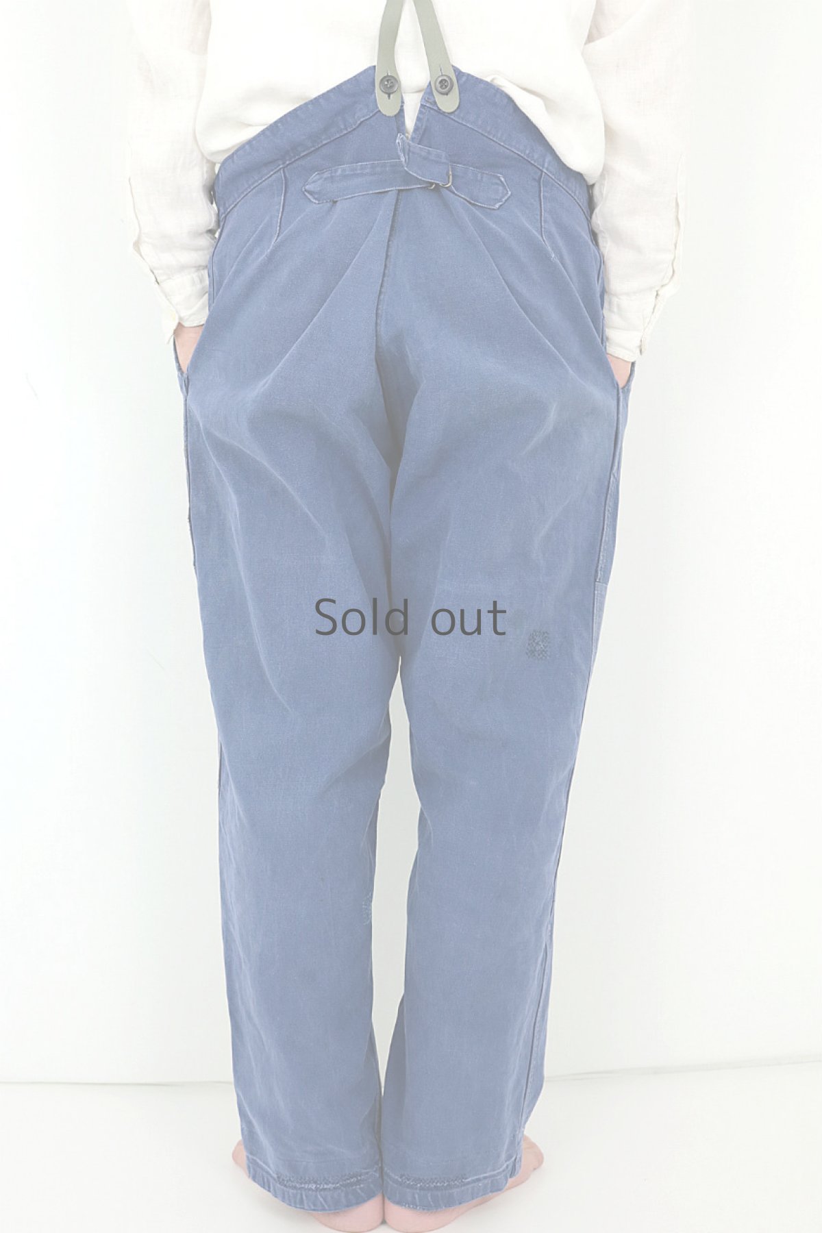 画像4: 【フランス】1950年代頃のパッチワークリペアされたワークパンツ（KIDUR/サスペンダー付） (4)