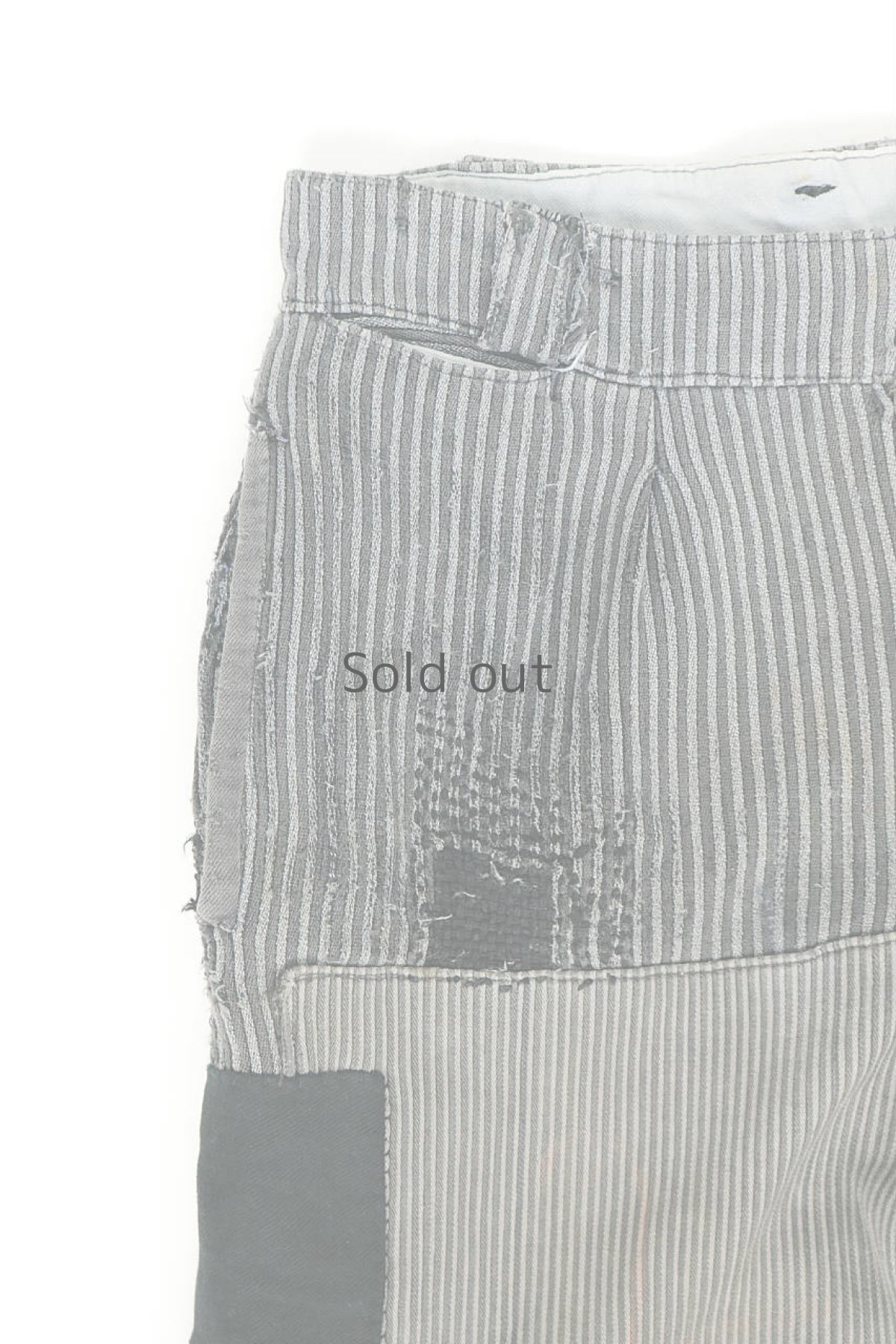 画像5: 【フランス】1940年代頃のボロパッチワーク　コットンストライプ　ワークパンツ (5)