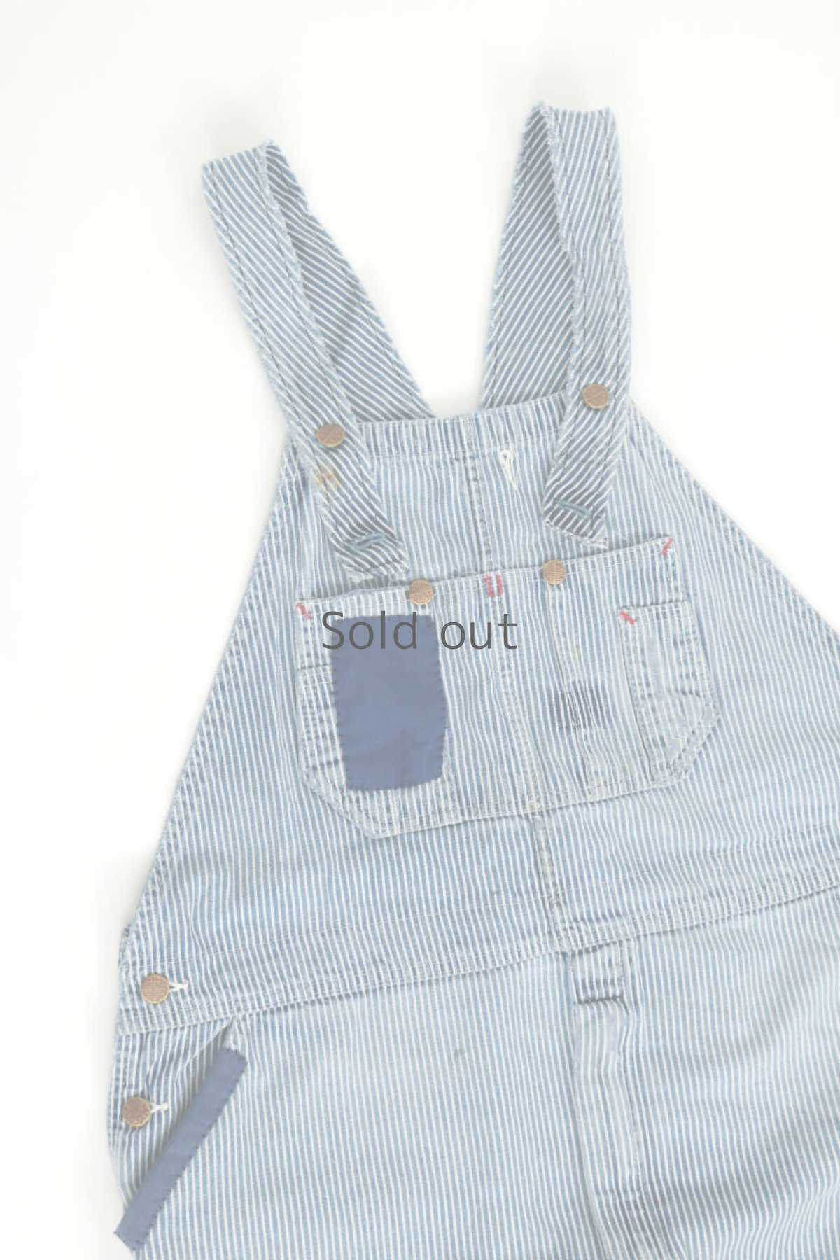 画像5: 【MITSUGU SASAKI】ビンテージリメイク　パッチワーク　ヒッコリーオーバーオール（ROUND HOUSE） (5)