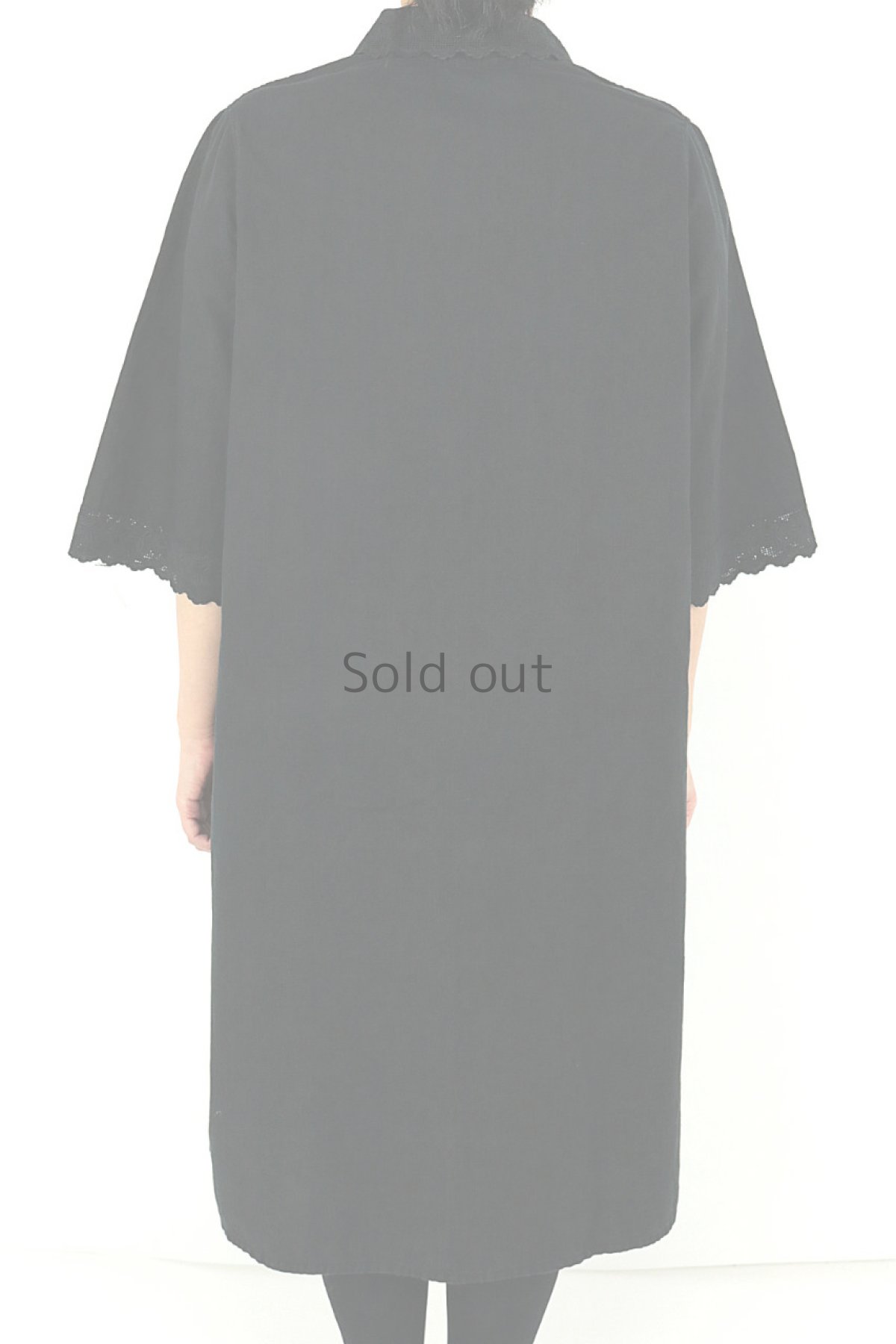 画像4: 【フランス】アンティークコットン×染　５分袖レースワンピース（黒色） (4)