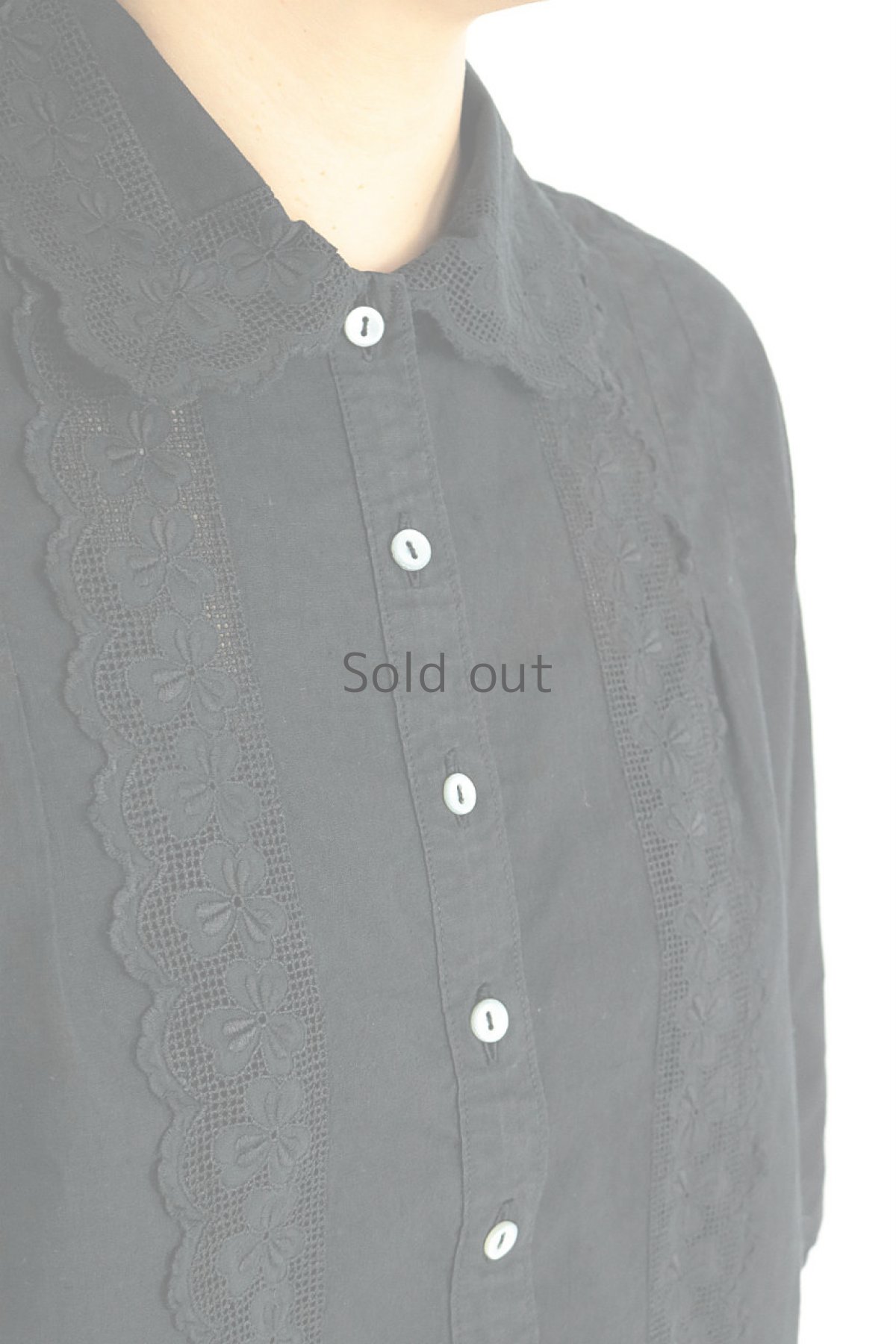 画像7: 【フランス】アンティークコットン×染　５分袖レースワンピース（黒色） (7)