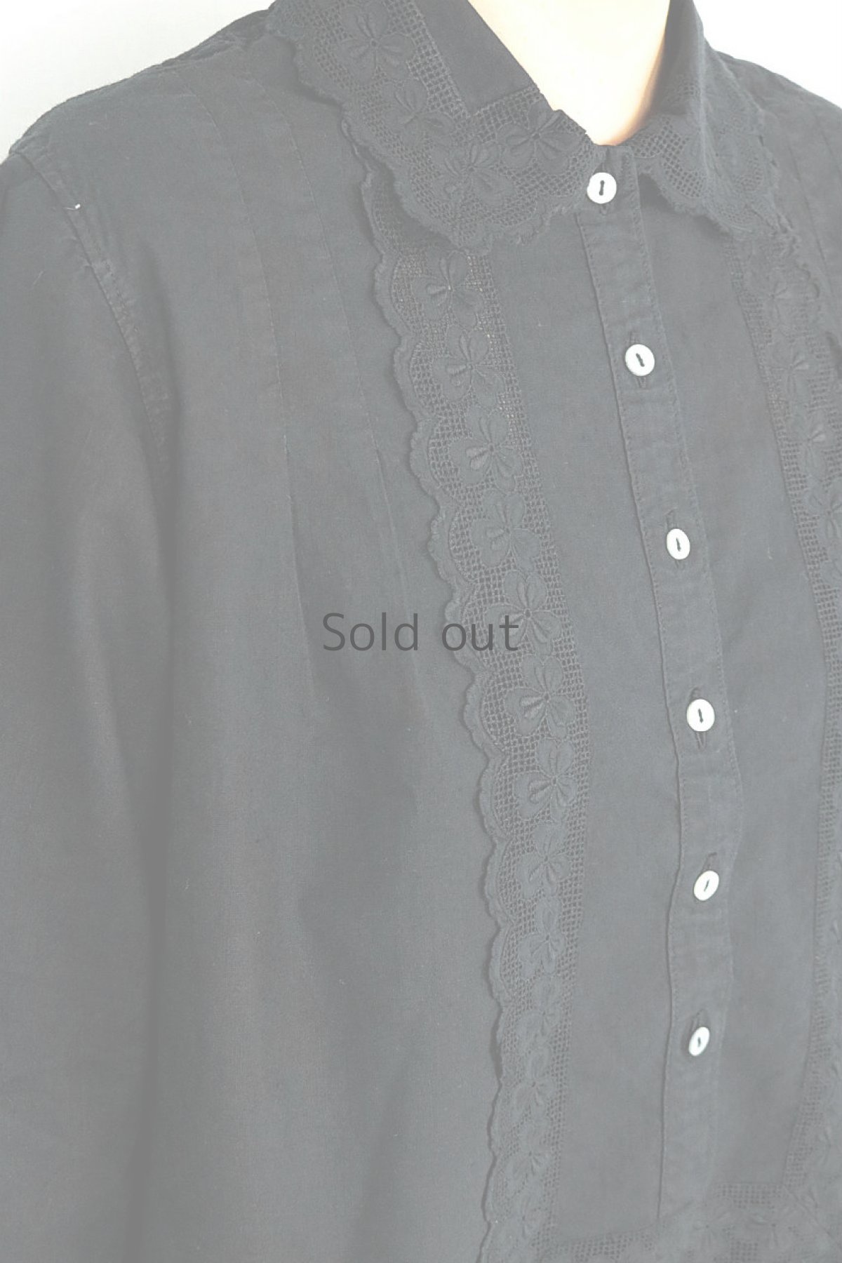 画像6: 【フランス】アンティークコットン×染　５分袖レースワンピース（黒色） (6)