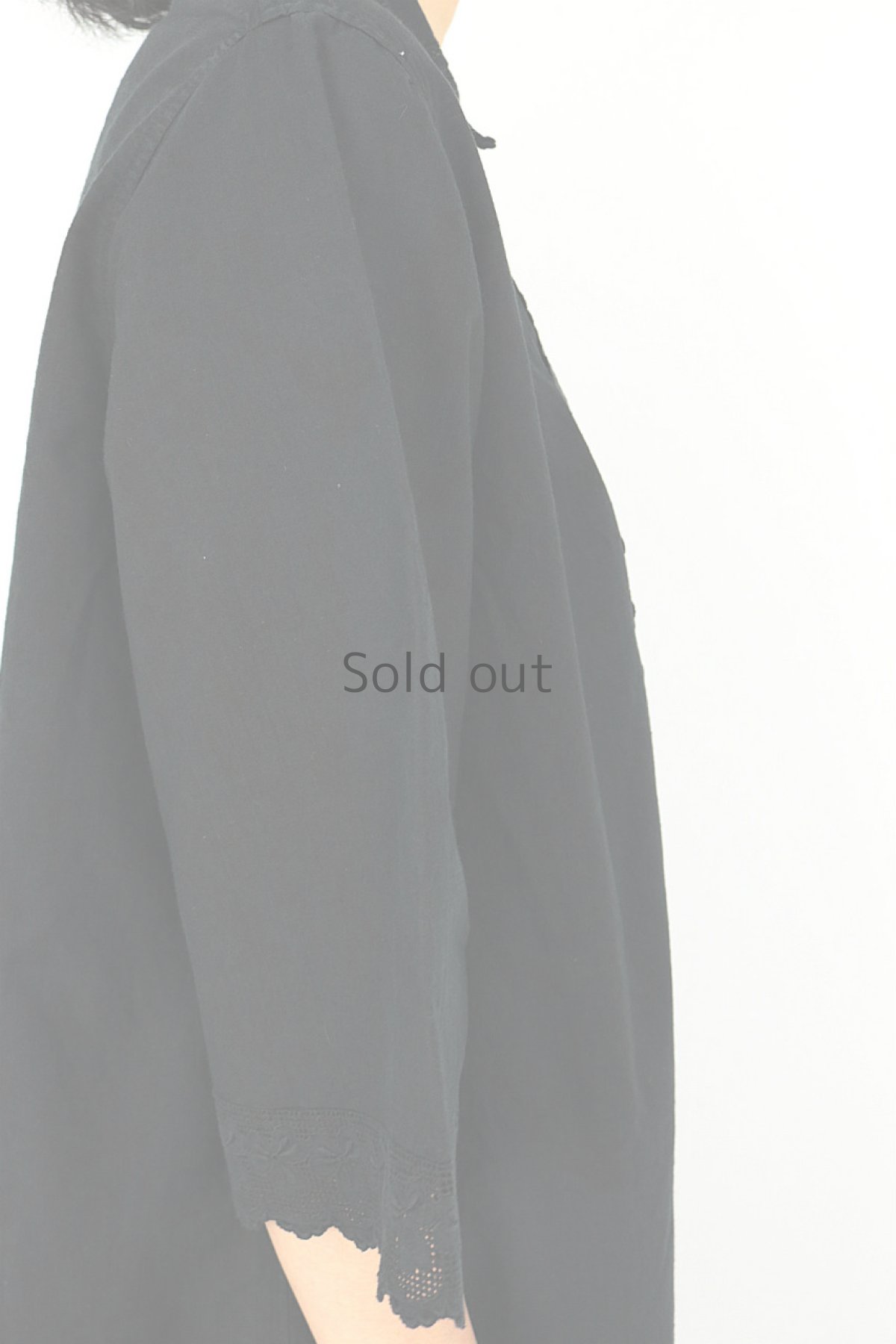 画像8: 【フランス】アンティークコットン×染　５分袖レースワンピース（黒色） (8)