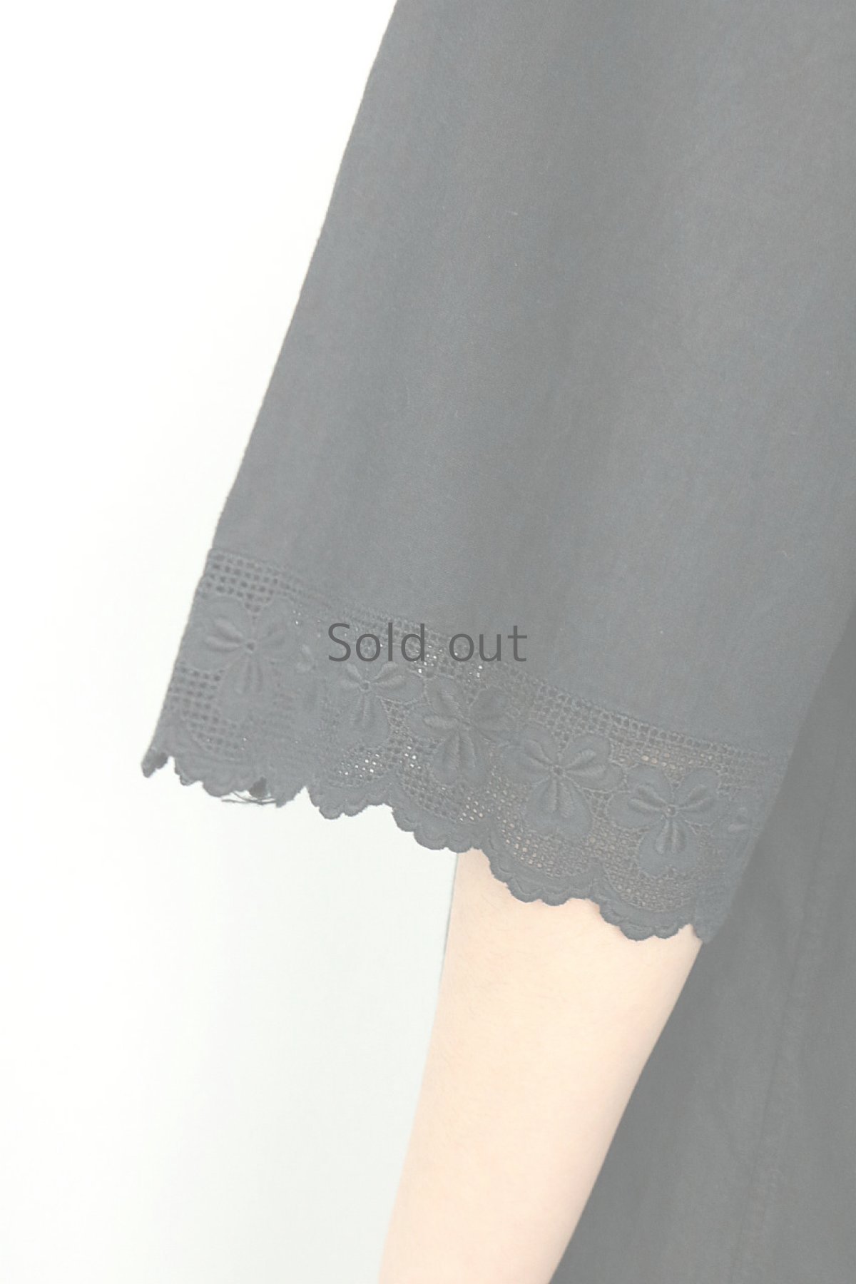 画像9: 【フランス】アンティークコットン×染　５分袖レースワンピース（黒色） (9)