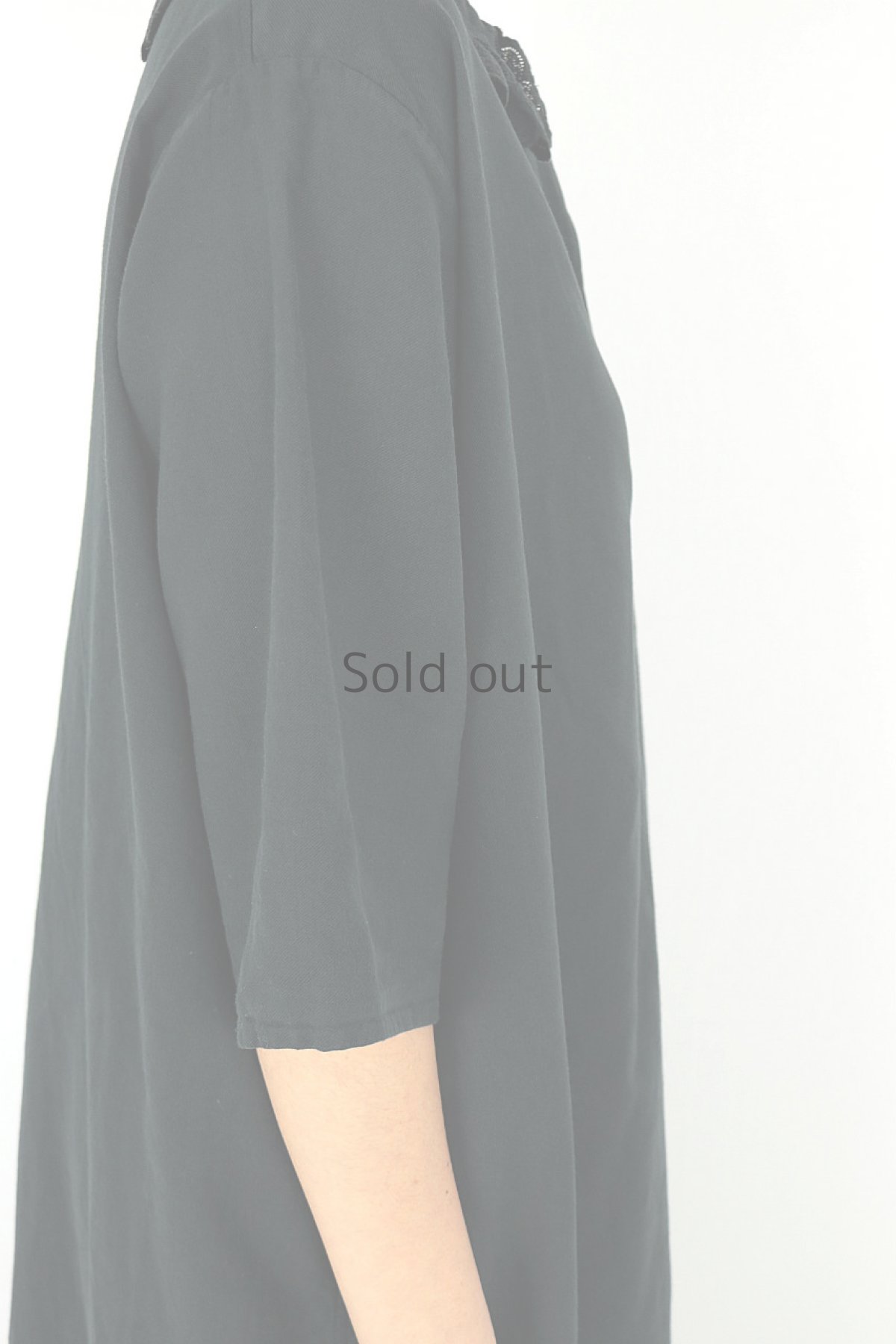 画像6: 【フランス】アンティークコットン×染　裏起毛 襟フリルレースワンピース（黒色） (6)