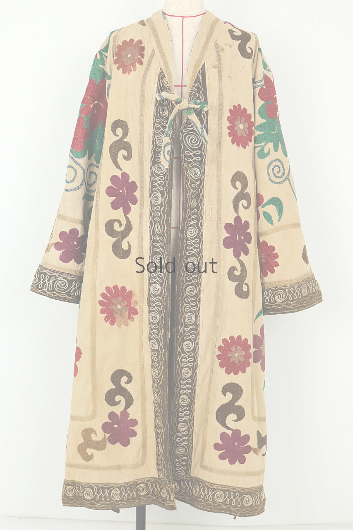 画像15: 【ウズベキスタン】ビンテージ　ウズベク族のチャパンローブ（男女と鳩） (15)