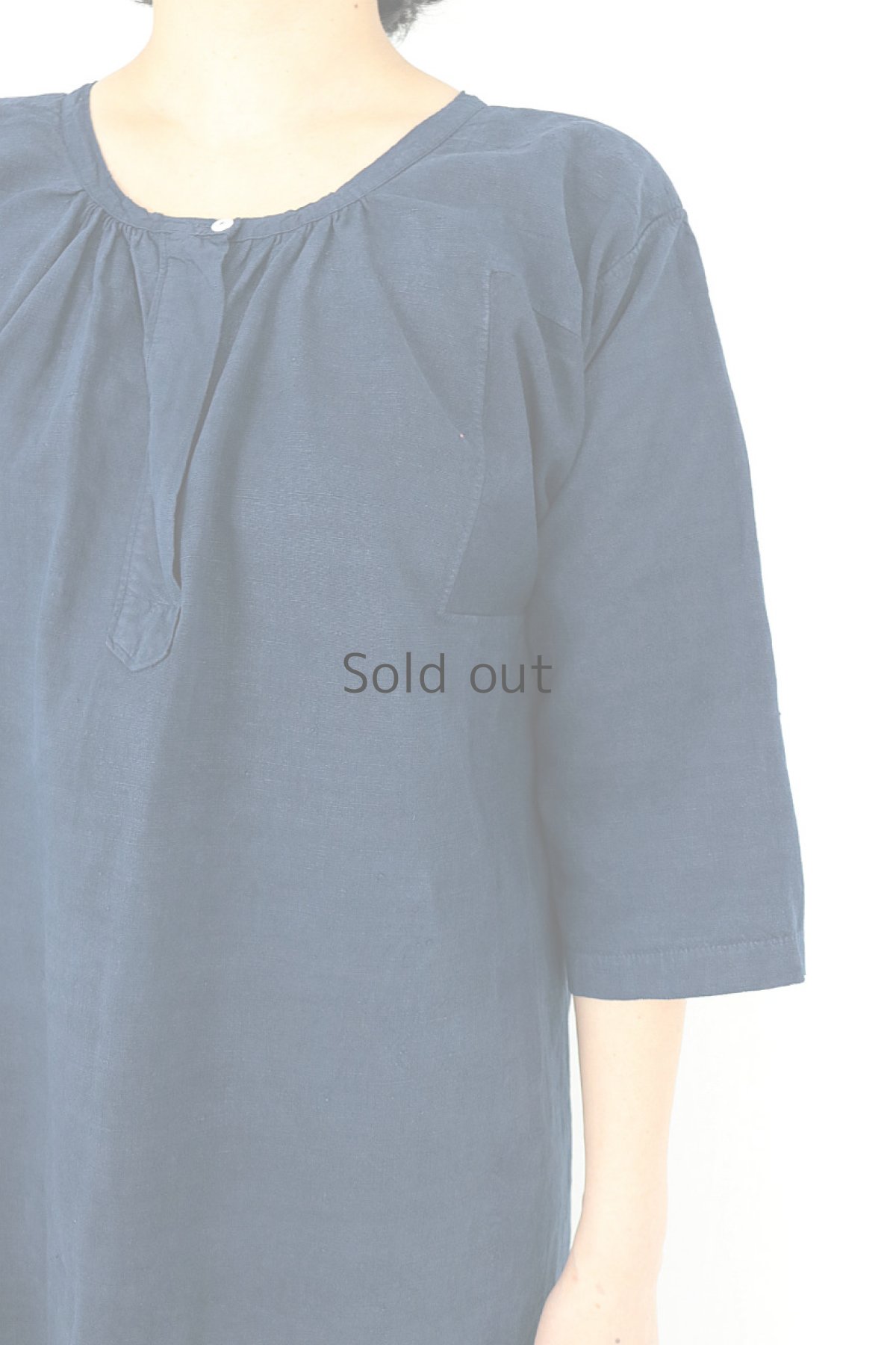 画像5: 【フランス】アンティークリネン×染　パッチワークワンピース（紺色） (5)