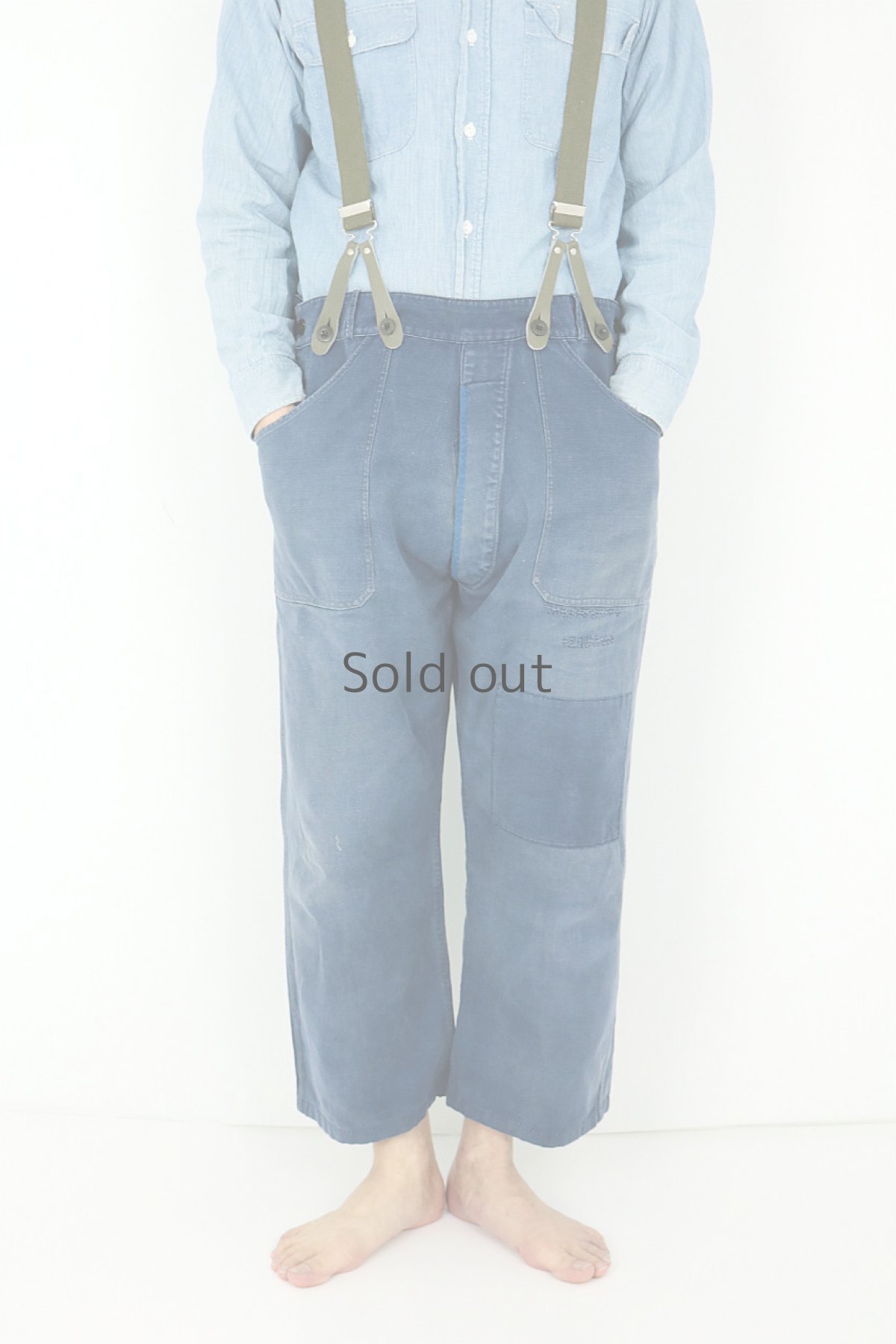 画像2: 【MITSUGU SASAKI】ビンテージリメイク　パッチワーク　半分オーバーオール（サスペンダー付き） (2)