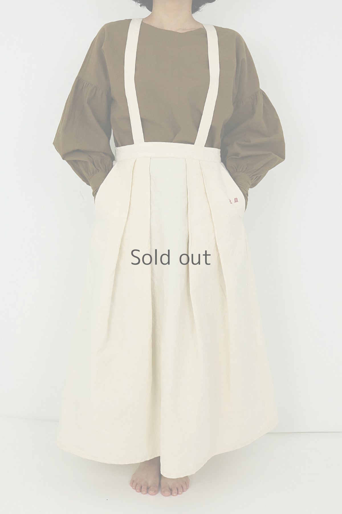 画像2: 【ササキチホ】アンティークリネン　ジャンパーロングスカート（生成り色） (2)