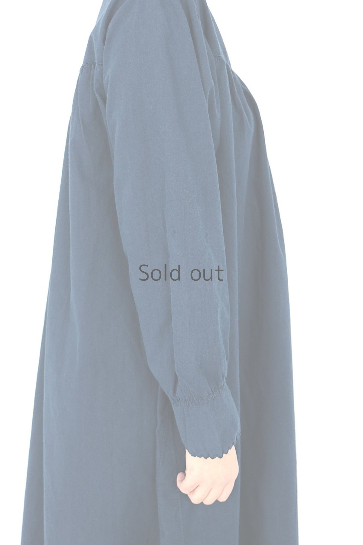 画像8: 【フランス】アンティークコットン×染　長袖ロングワンピース（紺色） (8)