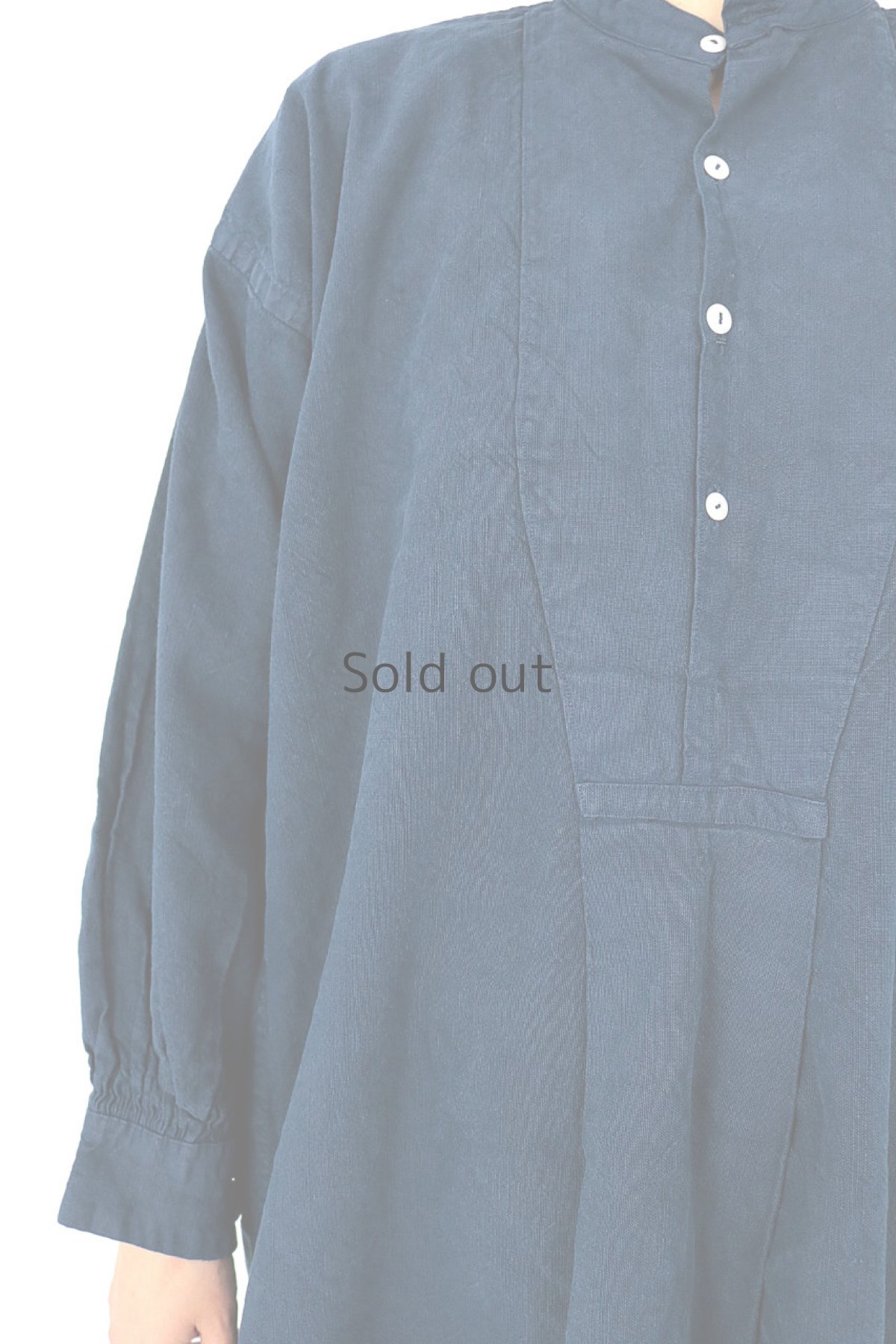 画像5: 【フランス】アンティークリネン×染　スモックワンピース（紺色) (5)