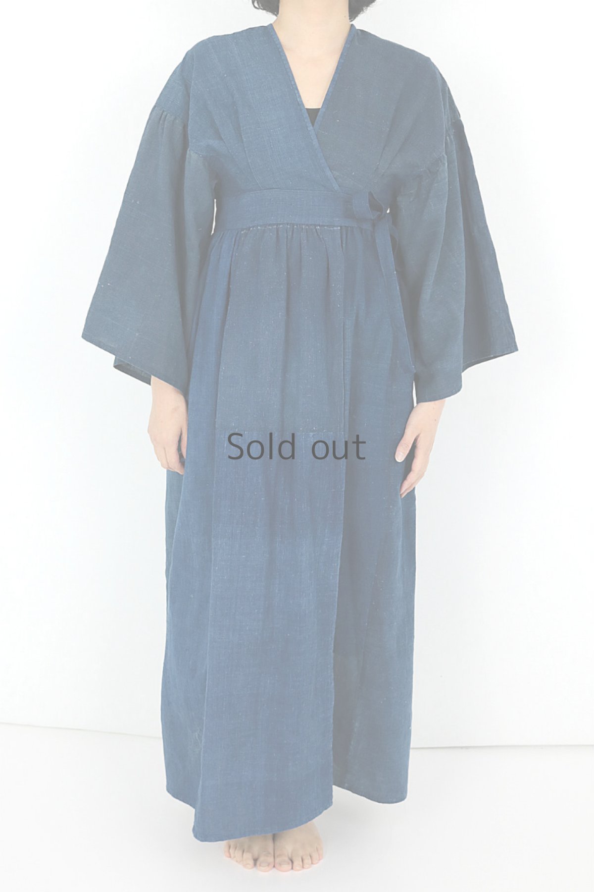 画像2: 【ササキチホ】藍染古布 　タックカシュクール　巻きワンピース（藍無地） (2)