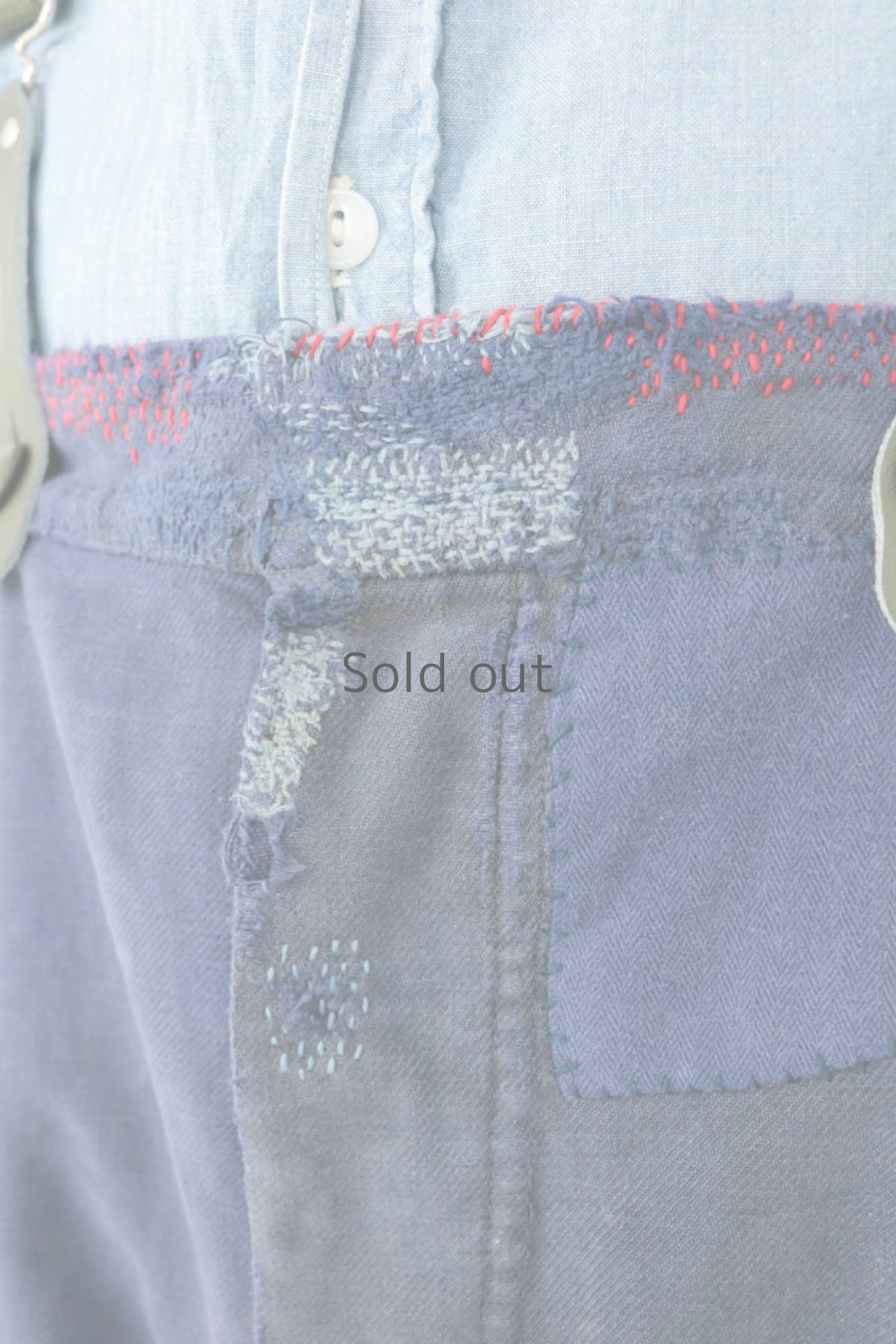 画像5: 【MITSUGU SASAKI】ビンテージリメイク　刺し子リペア　半分オーバーオール（サスペンダー付き） (5)