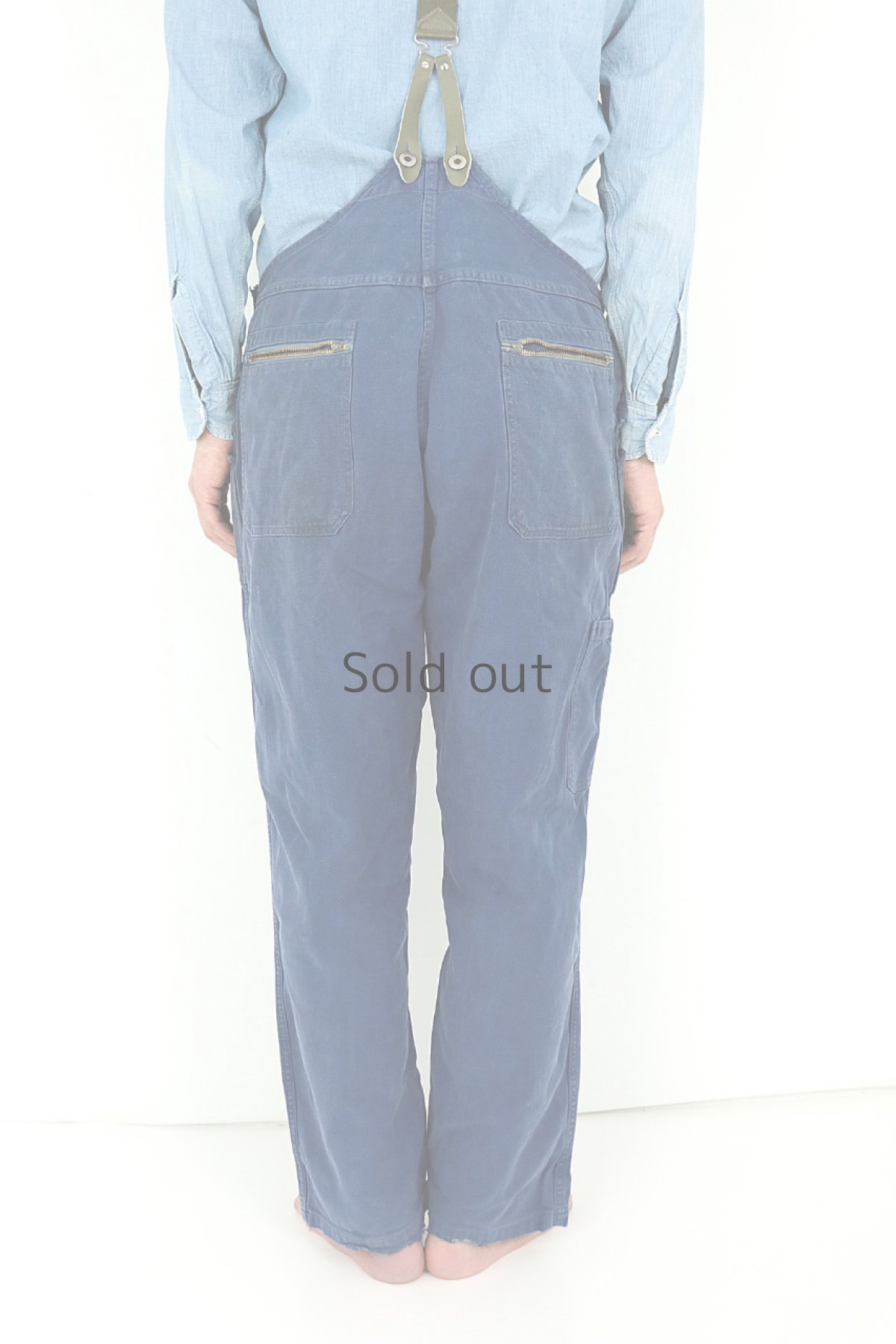 画像4: 【MITSUGU SASAKI】ビンテージリメイク　刺し子リペア　半分オーバーオール（サスペンダー付き） (4)