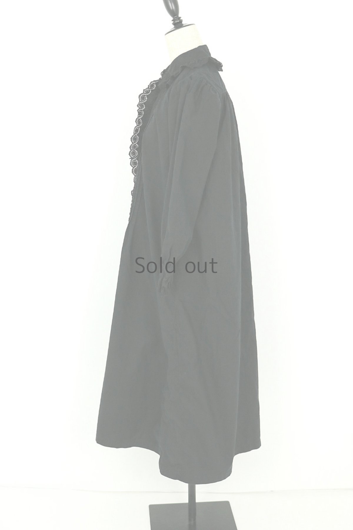 画像3: 【ドイツ】アンティークコットン×染　フリルレース　長袖ロングワンピース（黒） (3)