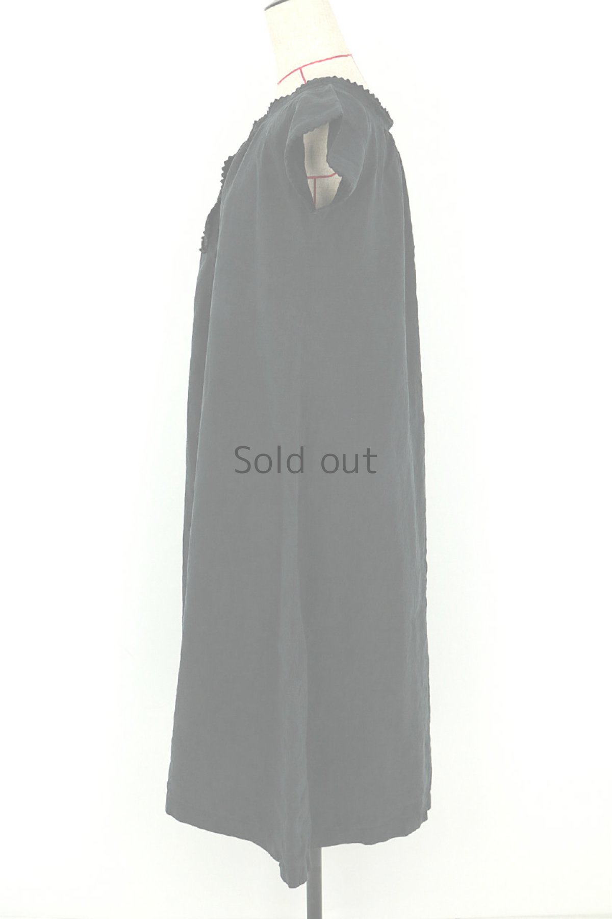 画像3: 【フランス】アンティークリネン×染　半袖ヘンリーネックワンピース（黒） (3)