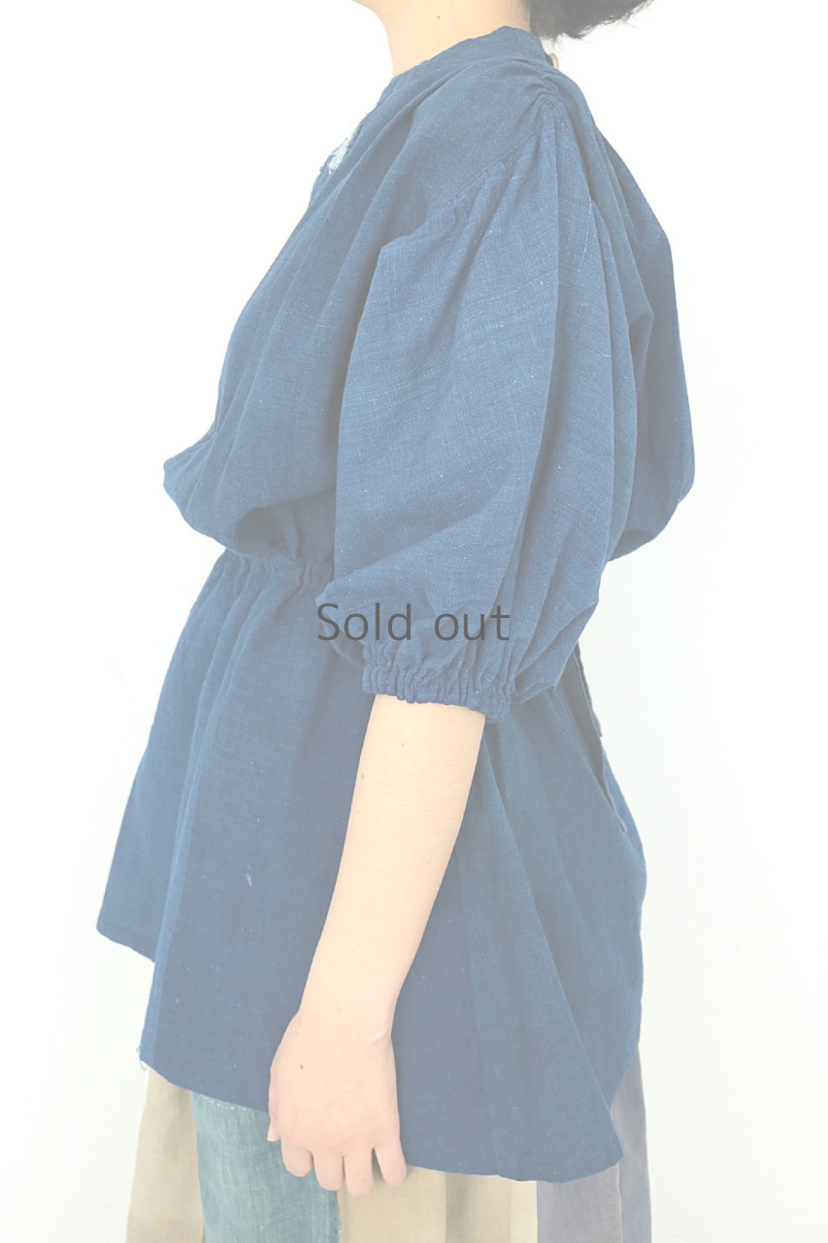 画像3: 【ササキチホ】藍染古布　カタヒダ　コシヒモ　ブラウス（インディゴブルー） (3)