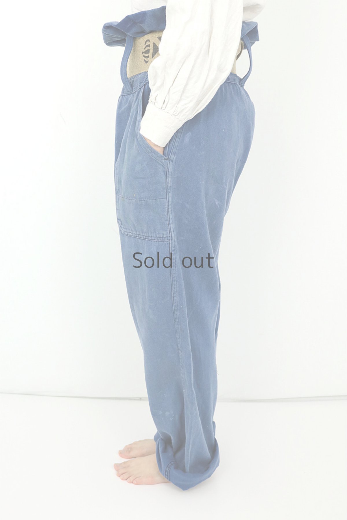 画像3: 【MITSUGU SASAKI】ビンテージ×リメイク　超ハイウエスト　ワークパンツ(ペンキ汚れ/太い麻ベルト)麻ベルト) (3)