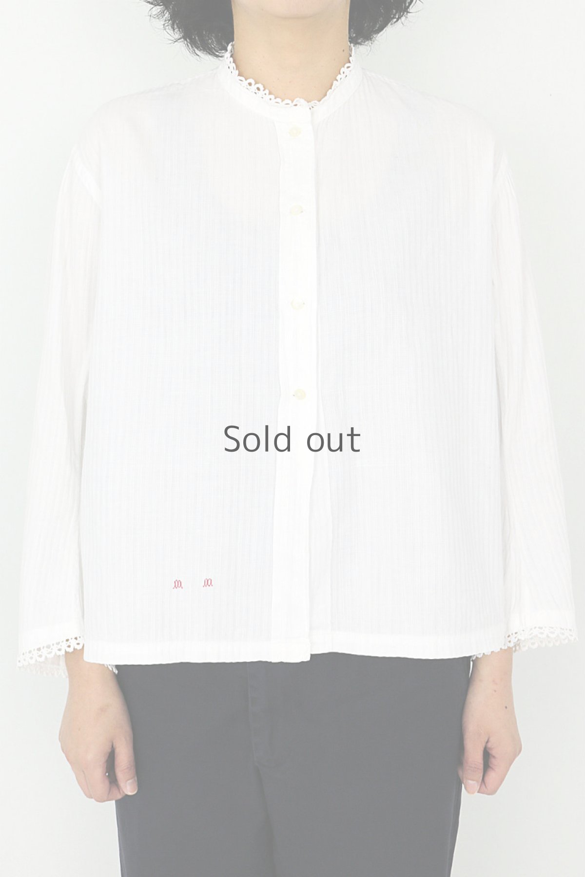 画像2: 【フランス】アンティークコットン　クラシック　長袖ホワイトブラウス(イニシャルMM) (2)