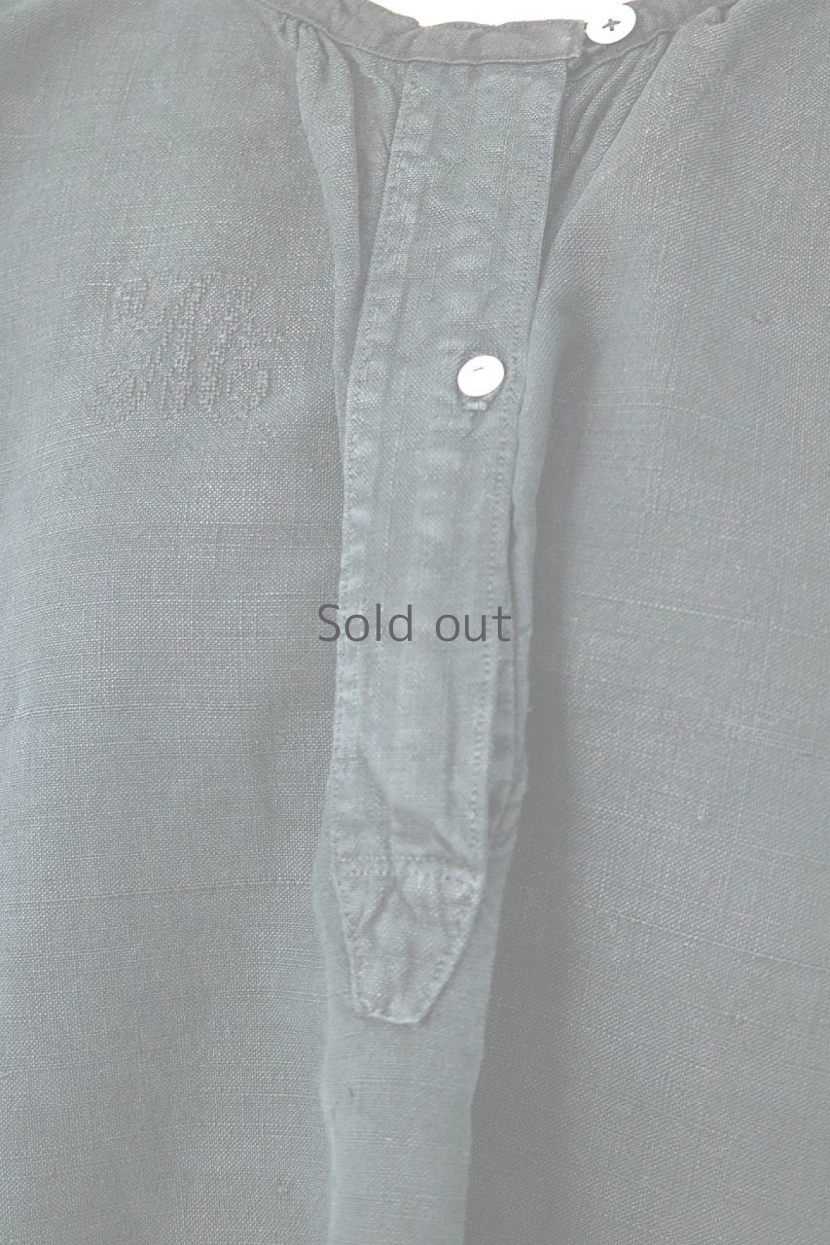 画像5: 【ドイツ】アンティークリネン×染　七分袖ヘンリーネックワンピース（黒） (5)