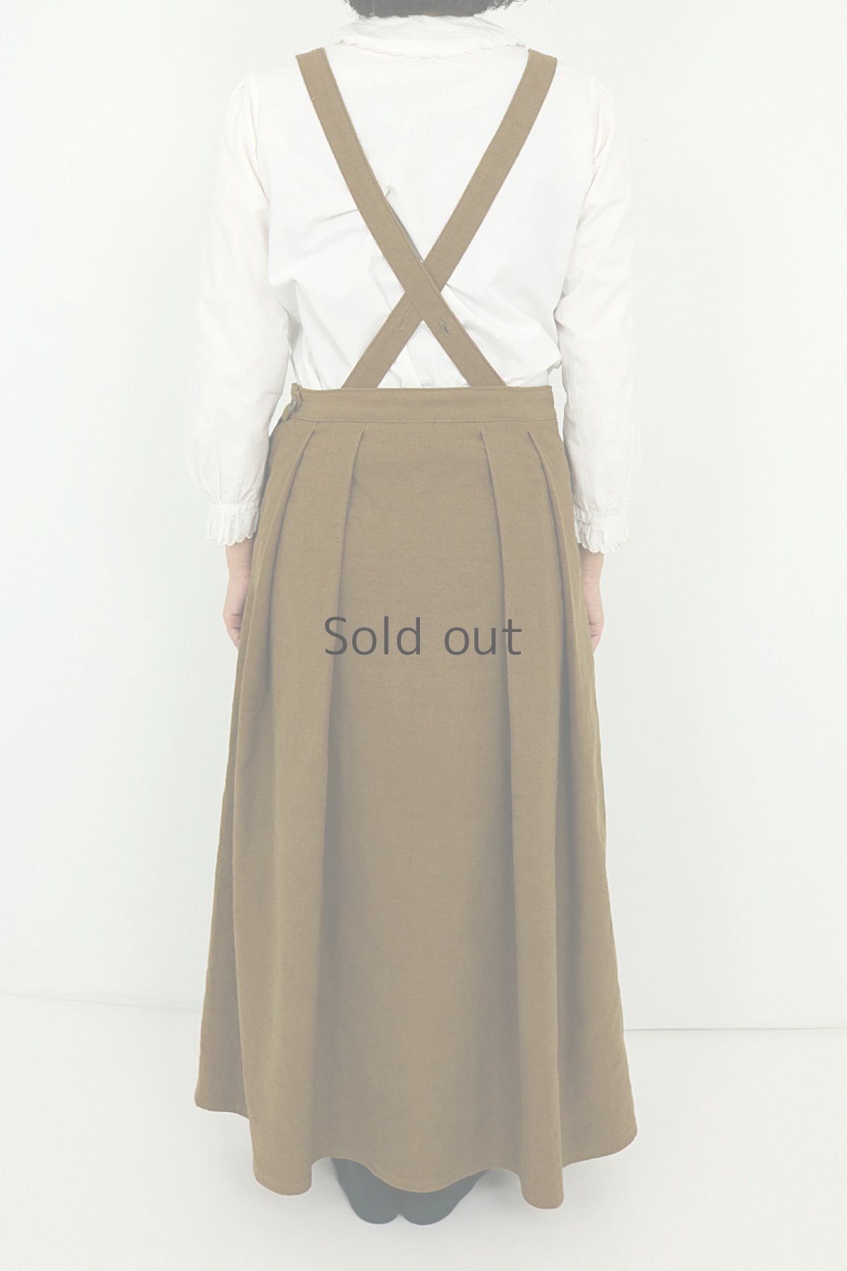 画像4: 【ササキチホ】アンティークリネン×染め　ジャンパーロングスカート（茶色） (4)