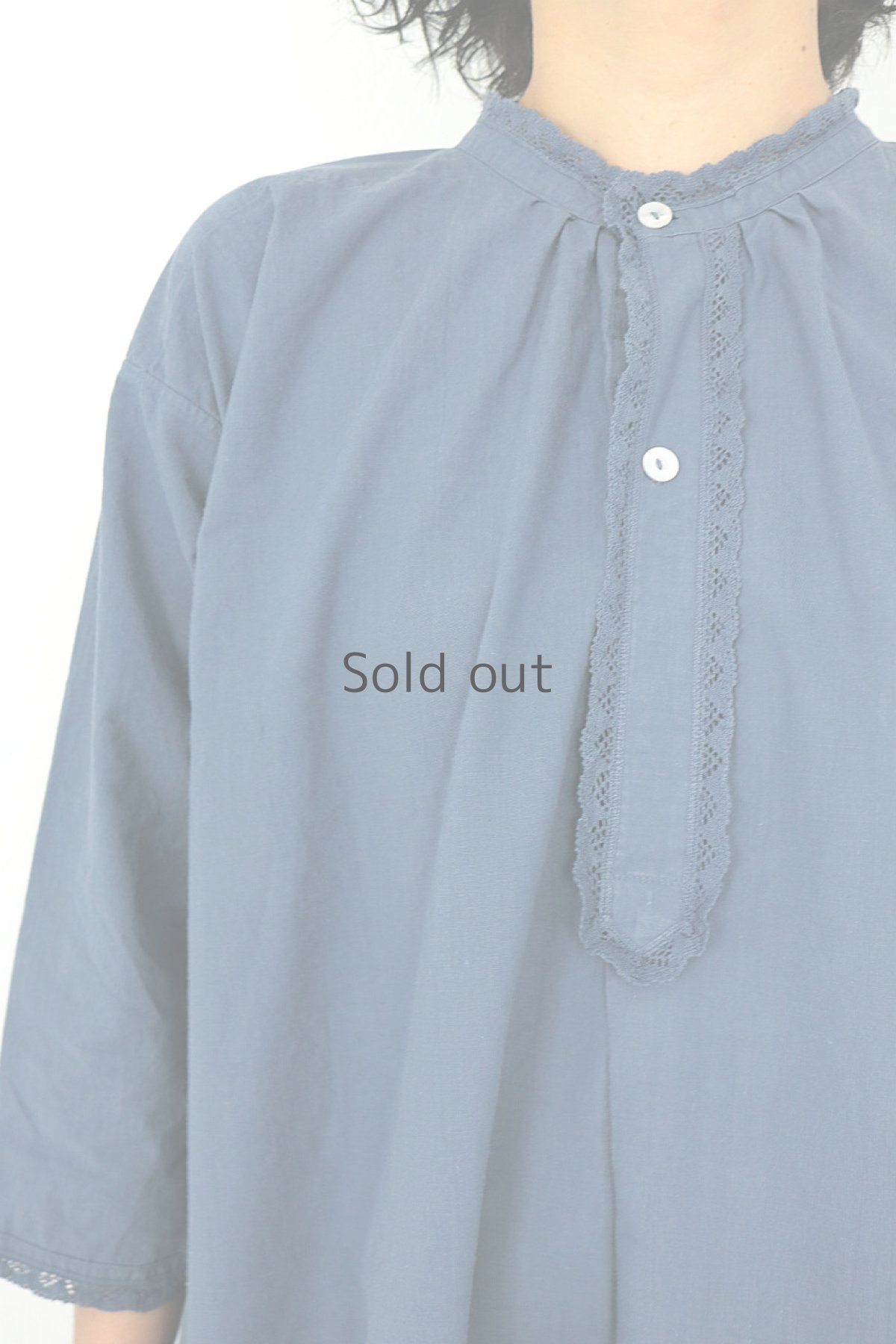 画像5: 【ドイツ】アンティークコットン×染　ハンパ丈　ヘンリーネックワンピース（ブルーグレー） (5)