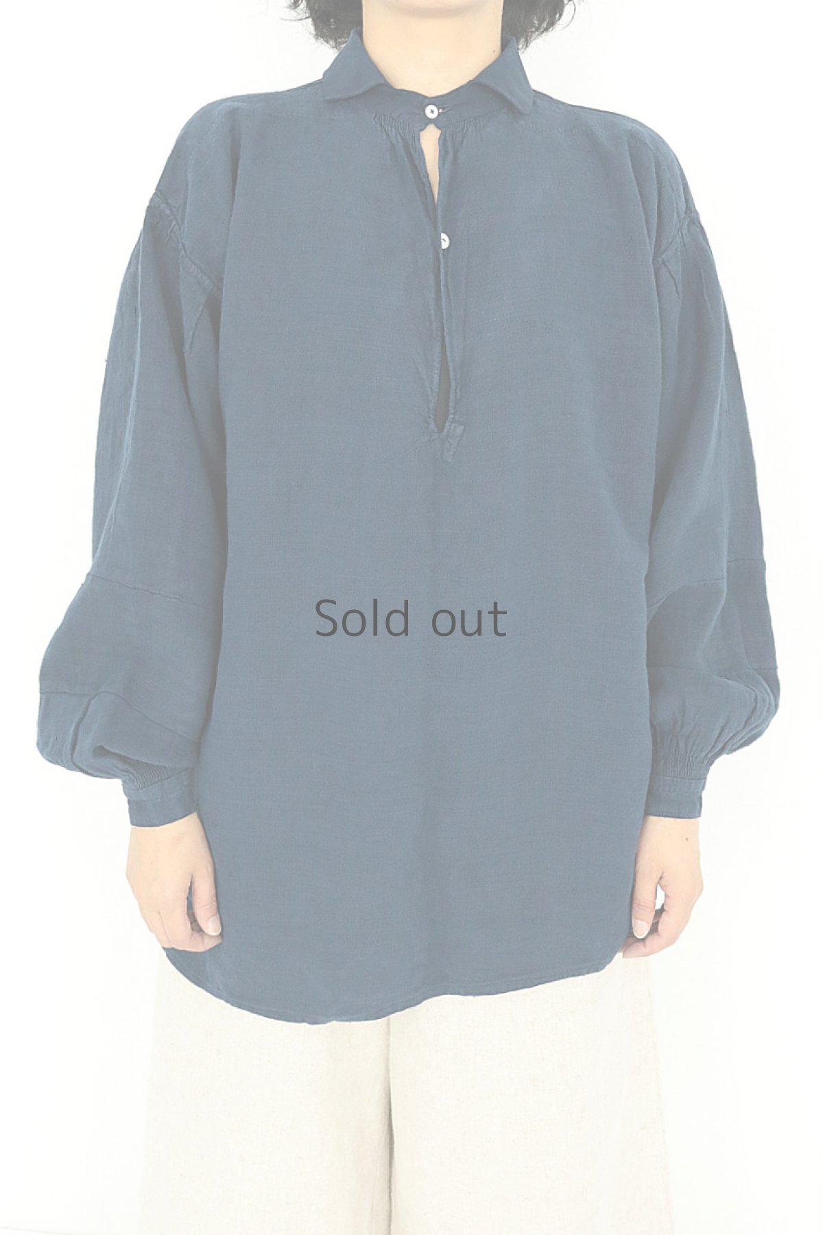 画像2: 【フランス】アンティークリネン×染　プルオーバーシャツ（紺） (2)