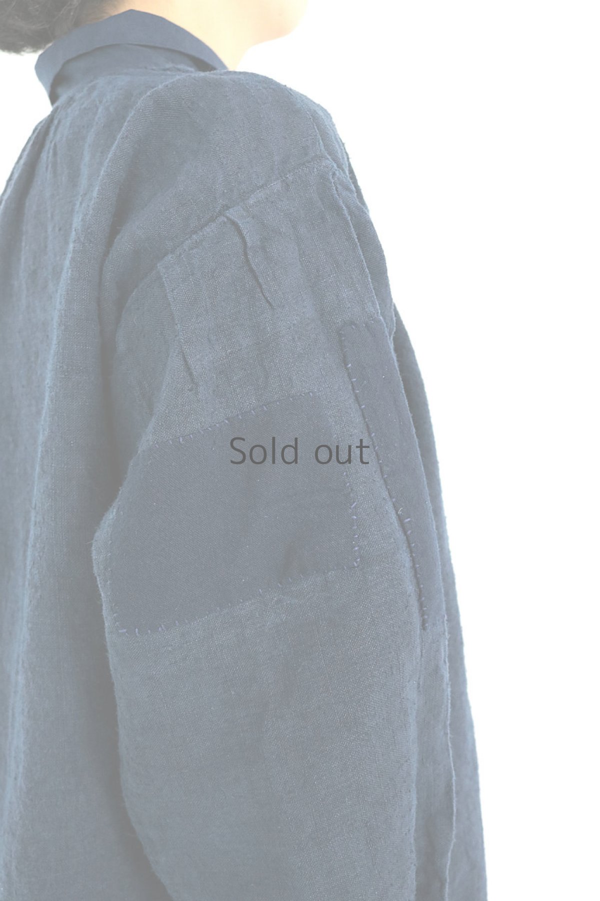 画像10: 【フランス】アンティークリネン×染　スモックワンピース（紺色/色ムラ有り) (10)