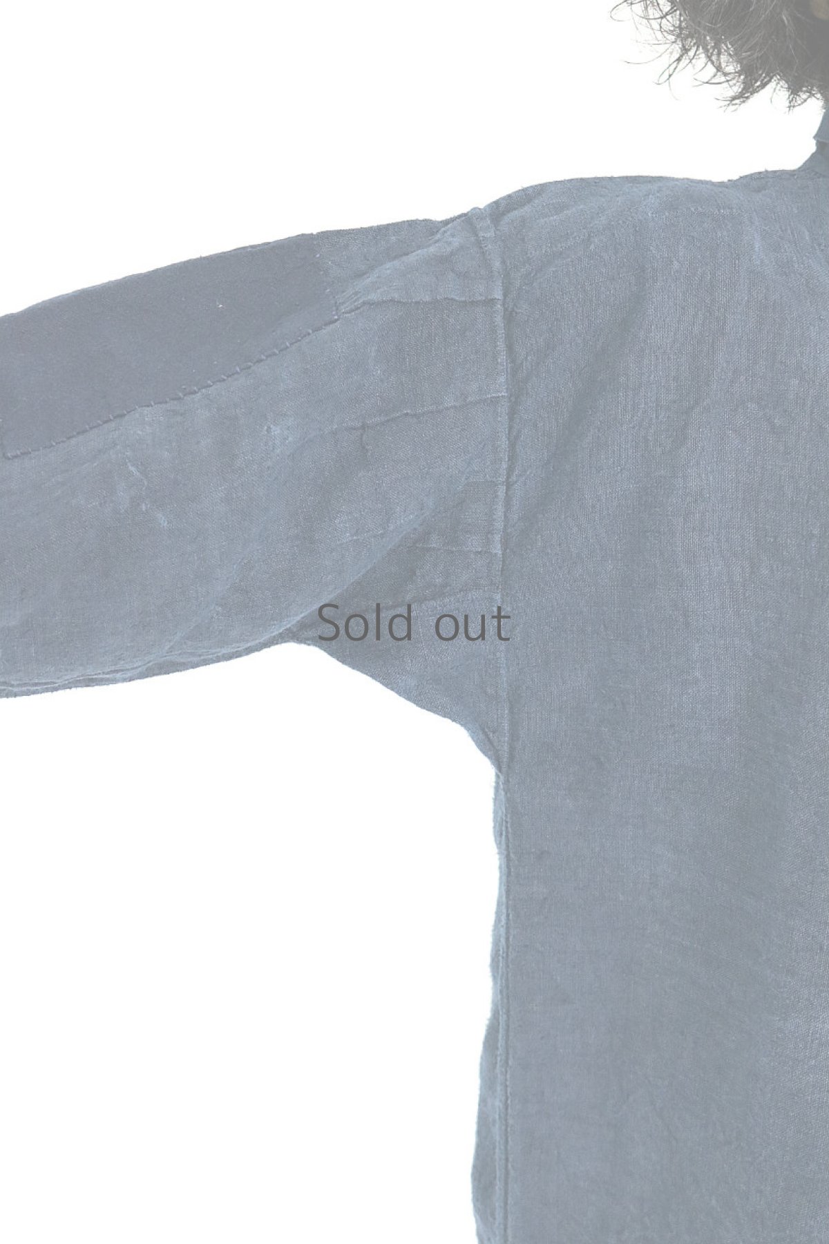 画像7: 【フランス】アンティークリネン×染　スモックワンピース（紺色/色ムラ有り) (7)