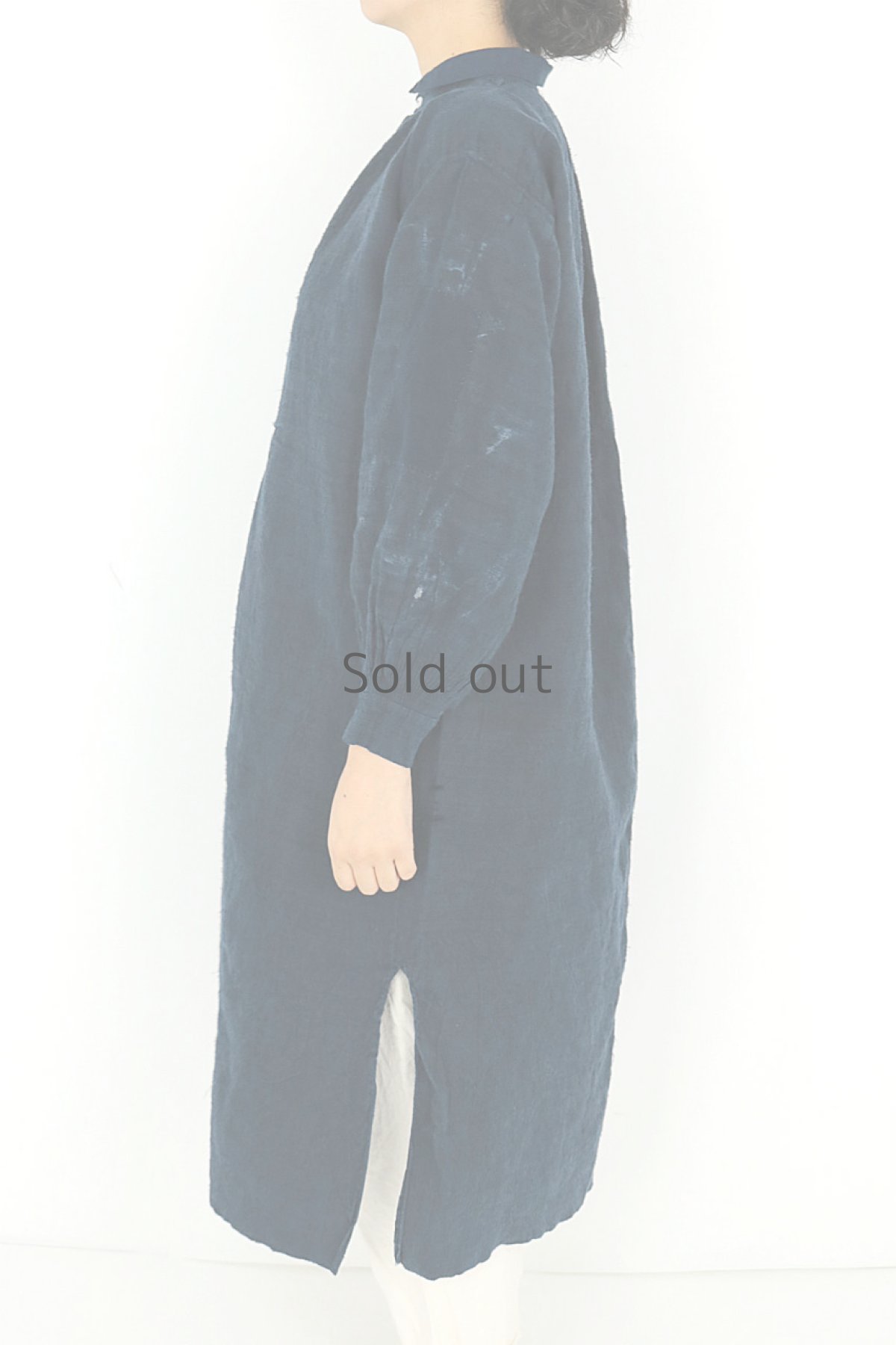 画像3: 【フランス】アンティークリネン×染　スモックワンピース（紺色/色ムラ有り) (3)