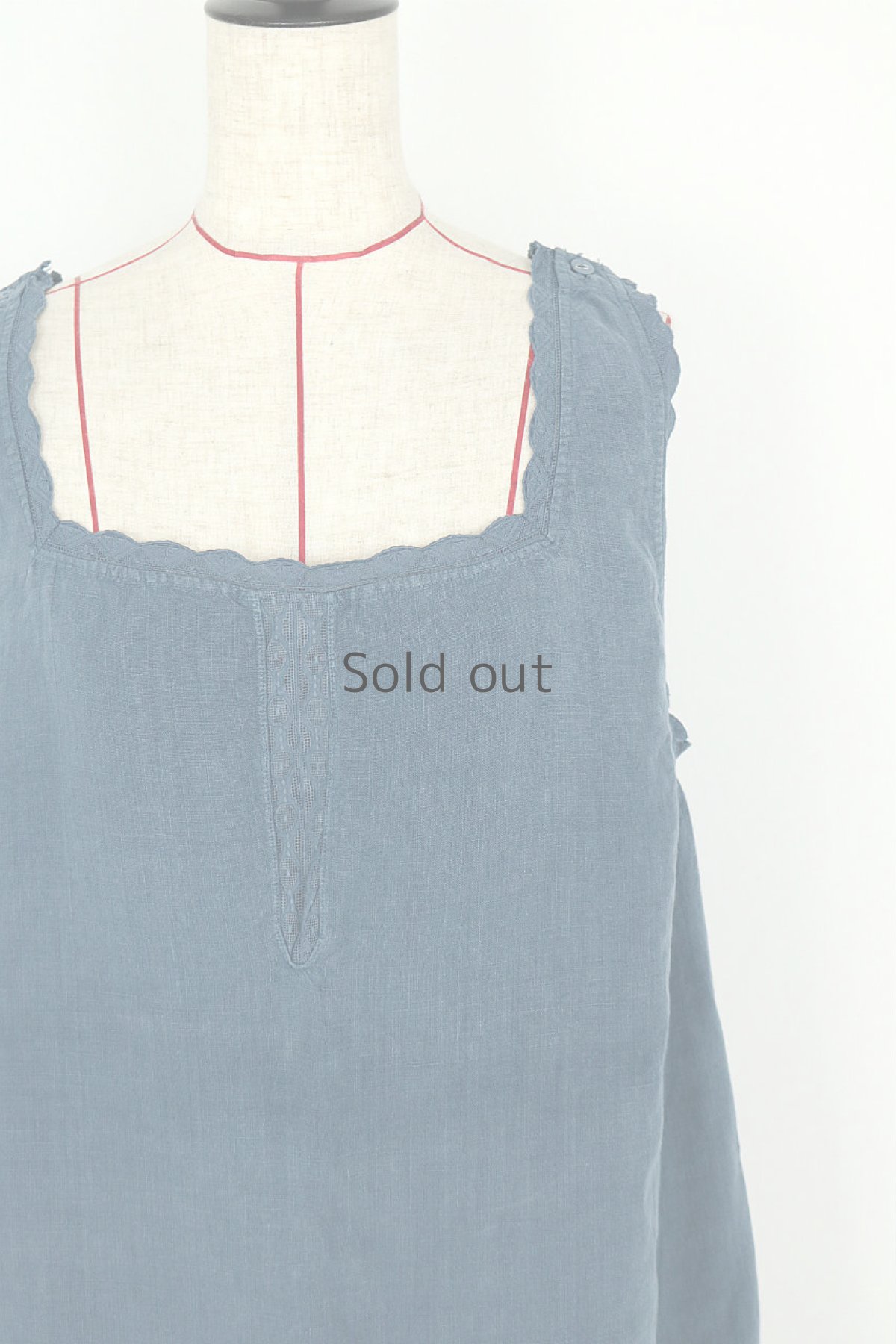 画像5: 【ドイツ】アンティークリネン×染　ノースリーブワンピース（ブルーグレー） (5)