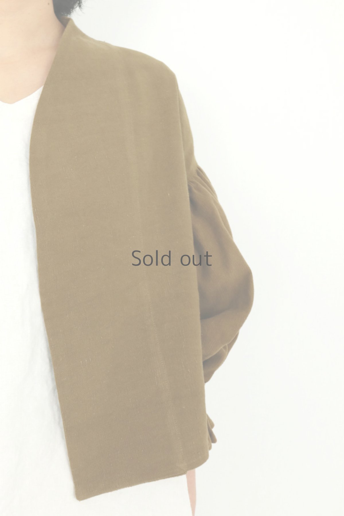 画像5: 【ササキチホ】アンティークリネン×染め　ピエロ袖　前開きブラウス（茶色） (5)