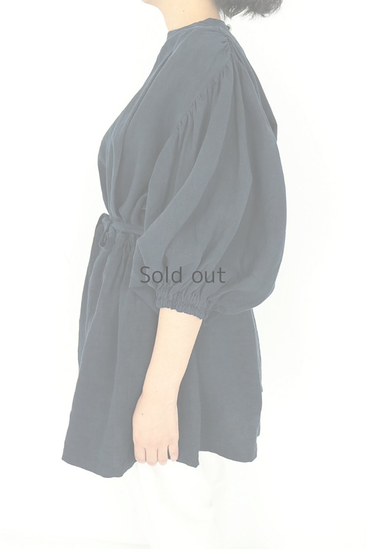 画像3: 【ササキチホ】アンティークリネン×染め 　カタヒダ　コシヒモ　ブラウス（紺） (3)