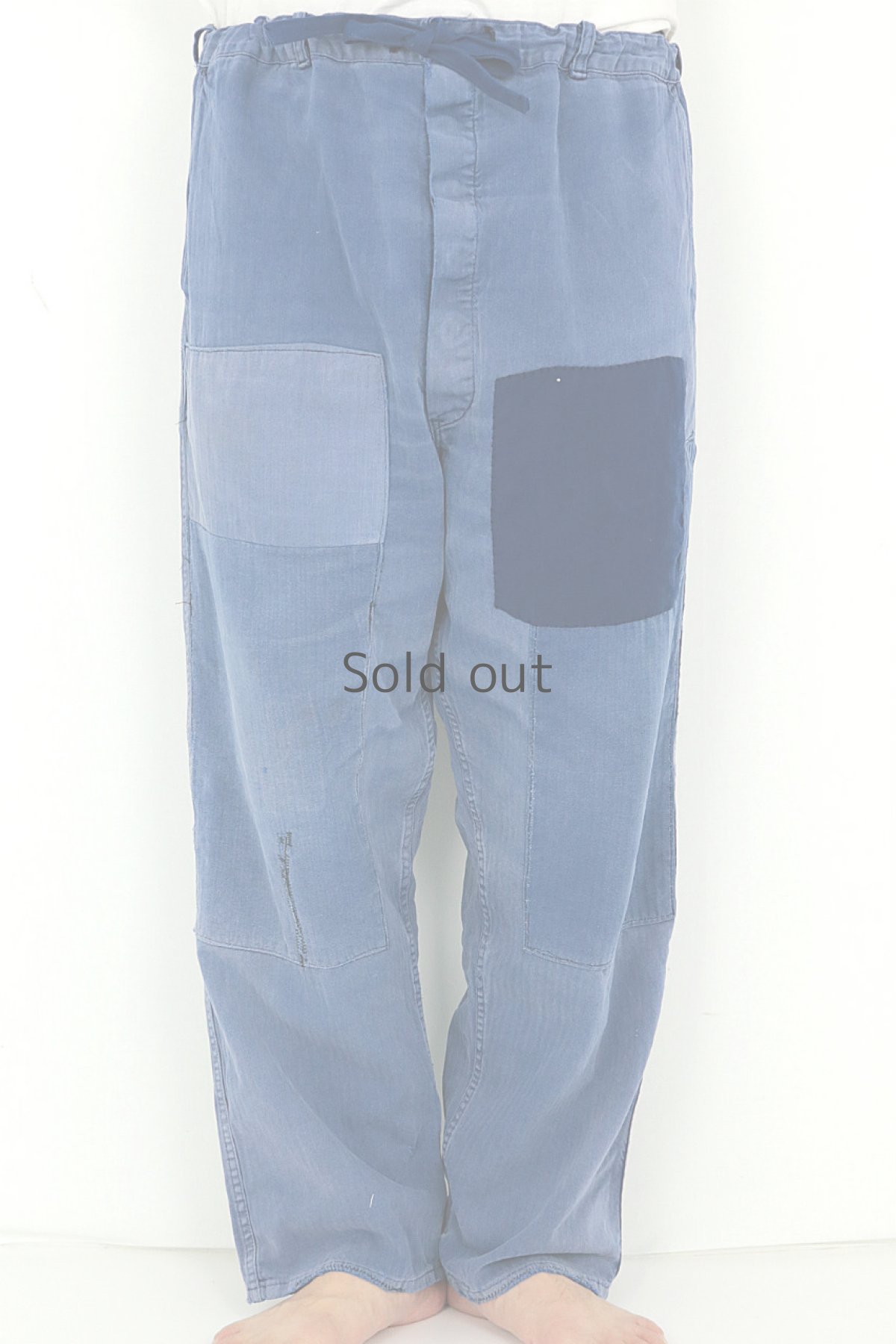 画像2: 【MITSUGU SASAKI】ビンテージ×リメイク　パッチワーク　ワークパンツ(ウエストひも） (2)