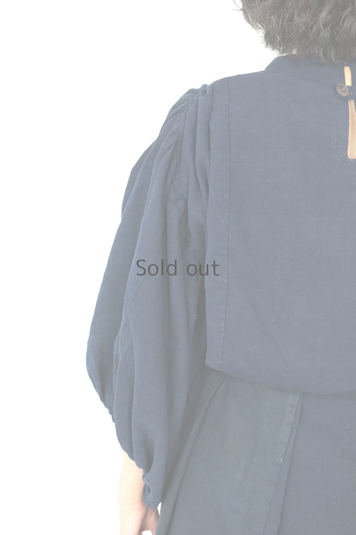 画像12: 【ササキチホ】藍染古布 　カタヒダ　コシヒモ　パッチワーク ワンピース（濃い藍色） (12)