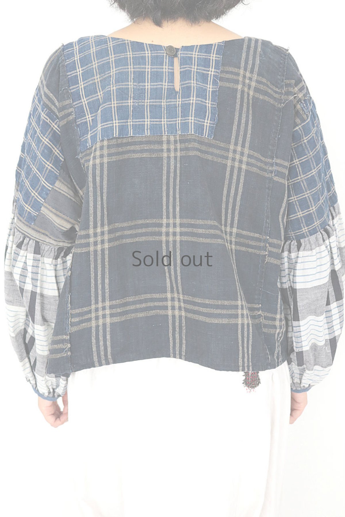 画像4: 【ササキチホ】藍染古布　パッチワーク野良着 幅広ブラウス (4)