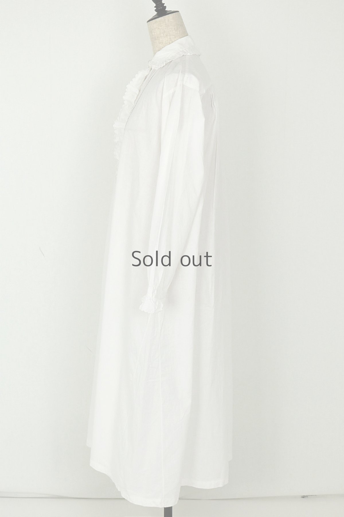 画像3: 【フランス】アンティークコットン　フリルレース　長袖ロングワンピース（白/リペアあり） (3)