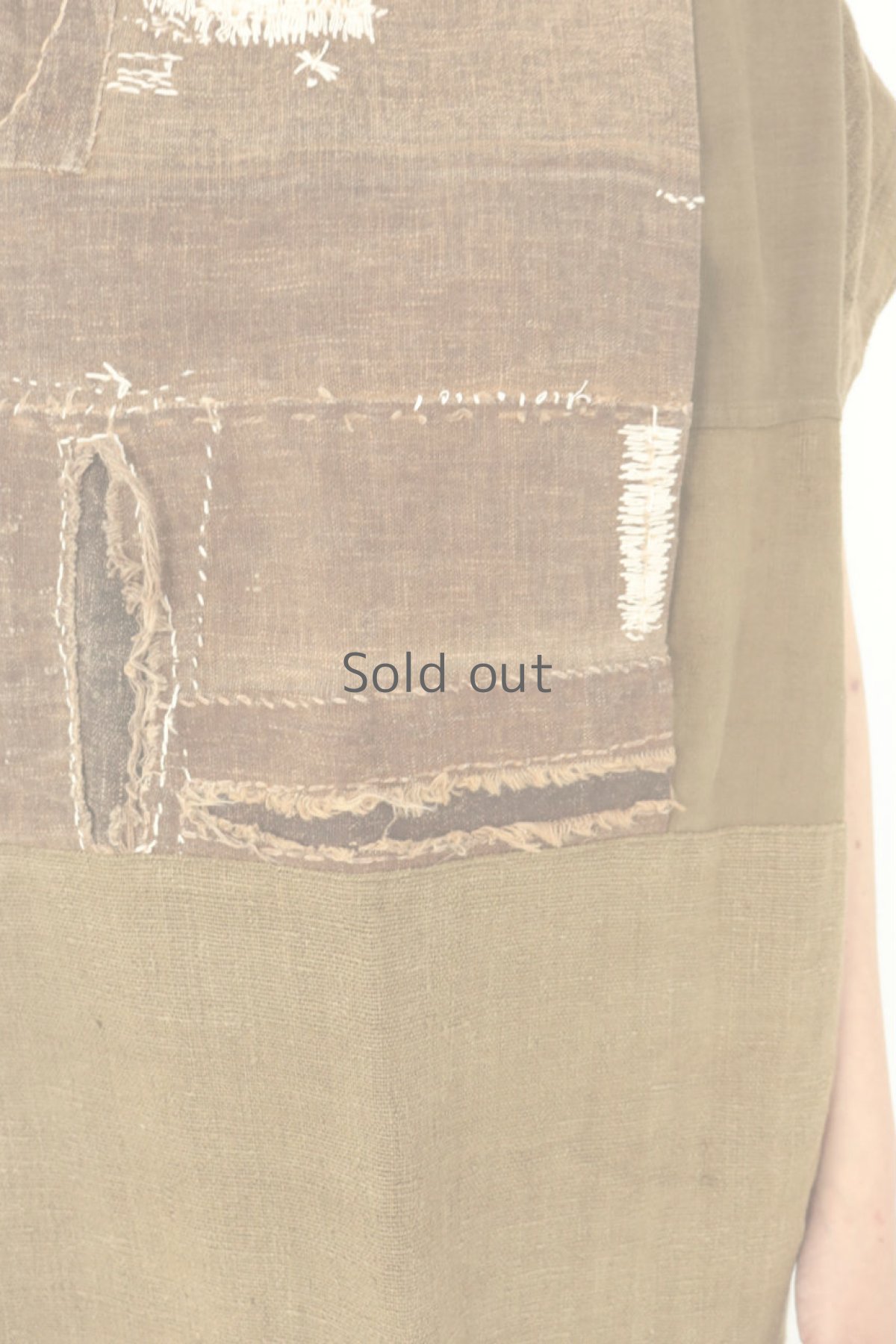 画像8: 【ササキチホ】アンティークリネン×酒袋古布　カタヒダ　四角ワンピース（カーキ） (8)