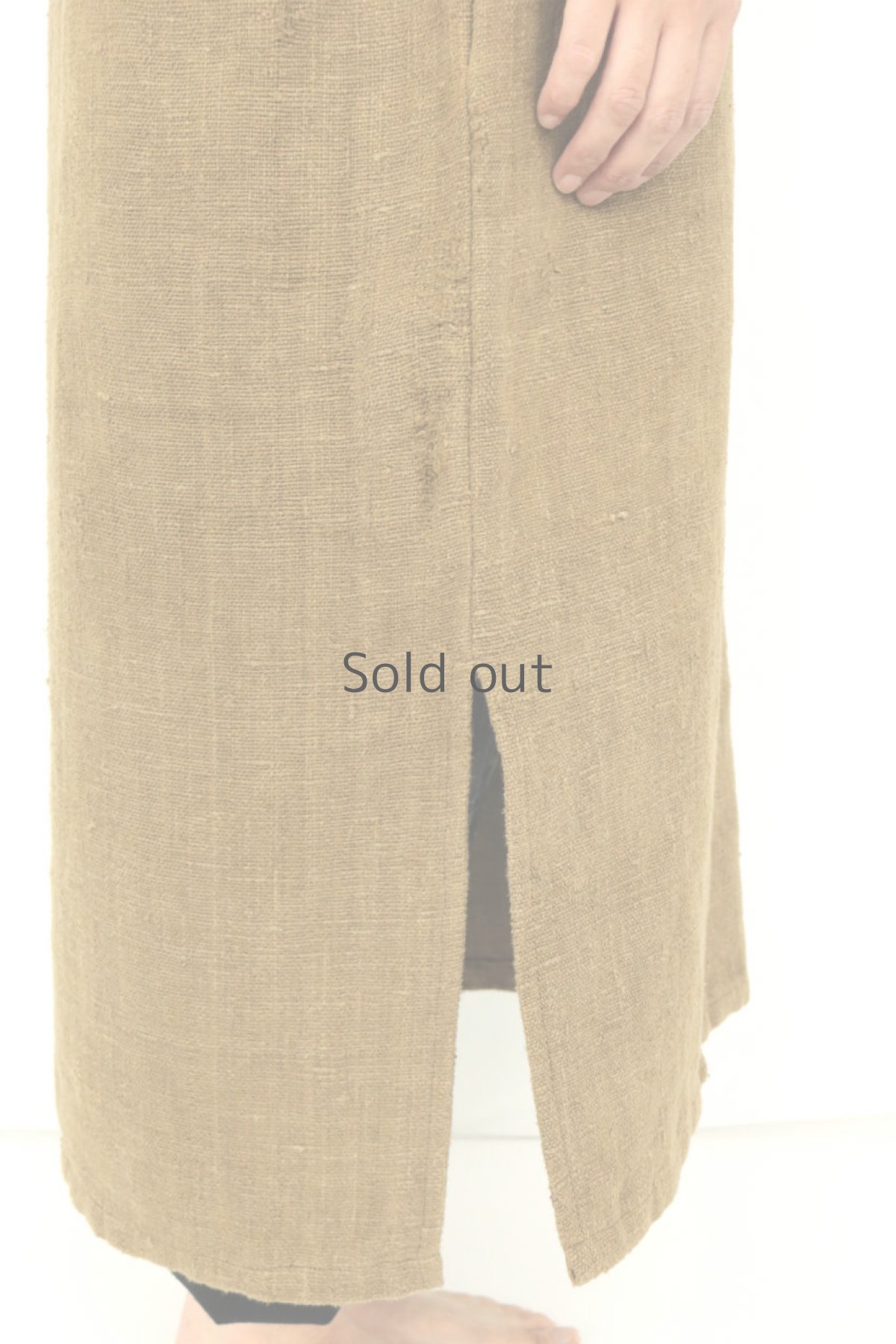 画像11: 【ササキチホ】アンティークリネン×酒袋古布　カタヒダ　四角ワンピース（カーキ） (11)