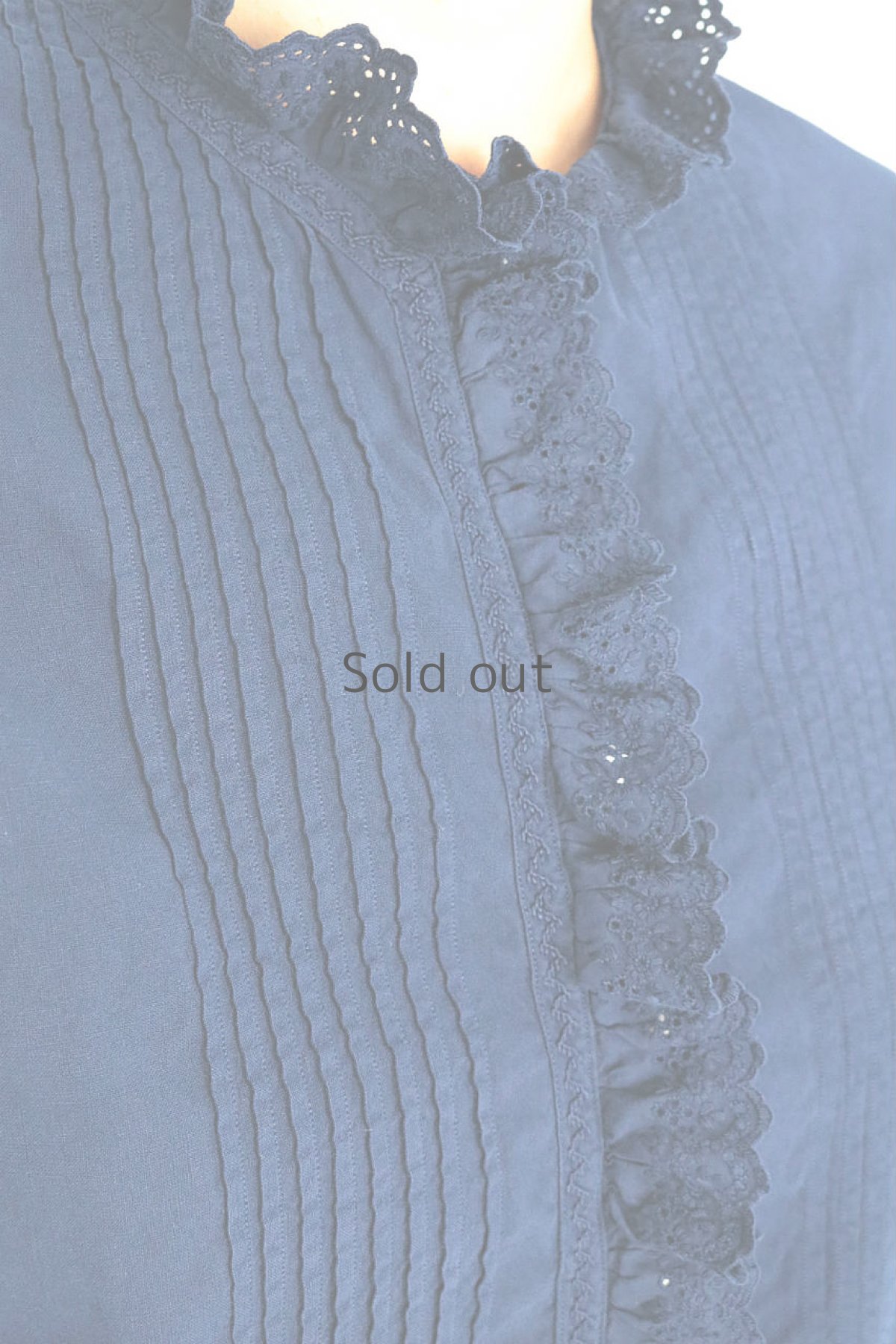 画像7: 【フランス】アンティークコットン×染め　クラシックブラウス(フリルレース) (7)