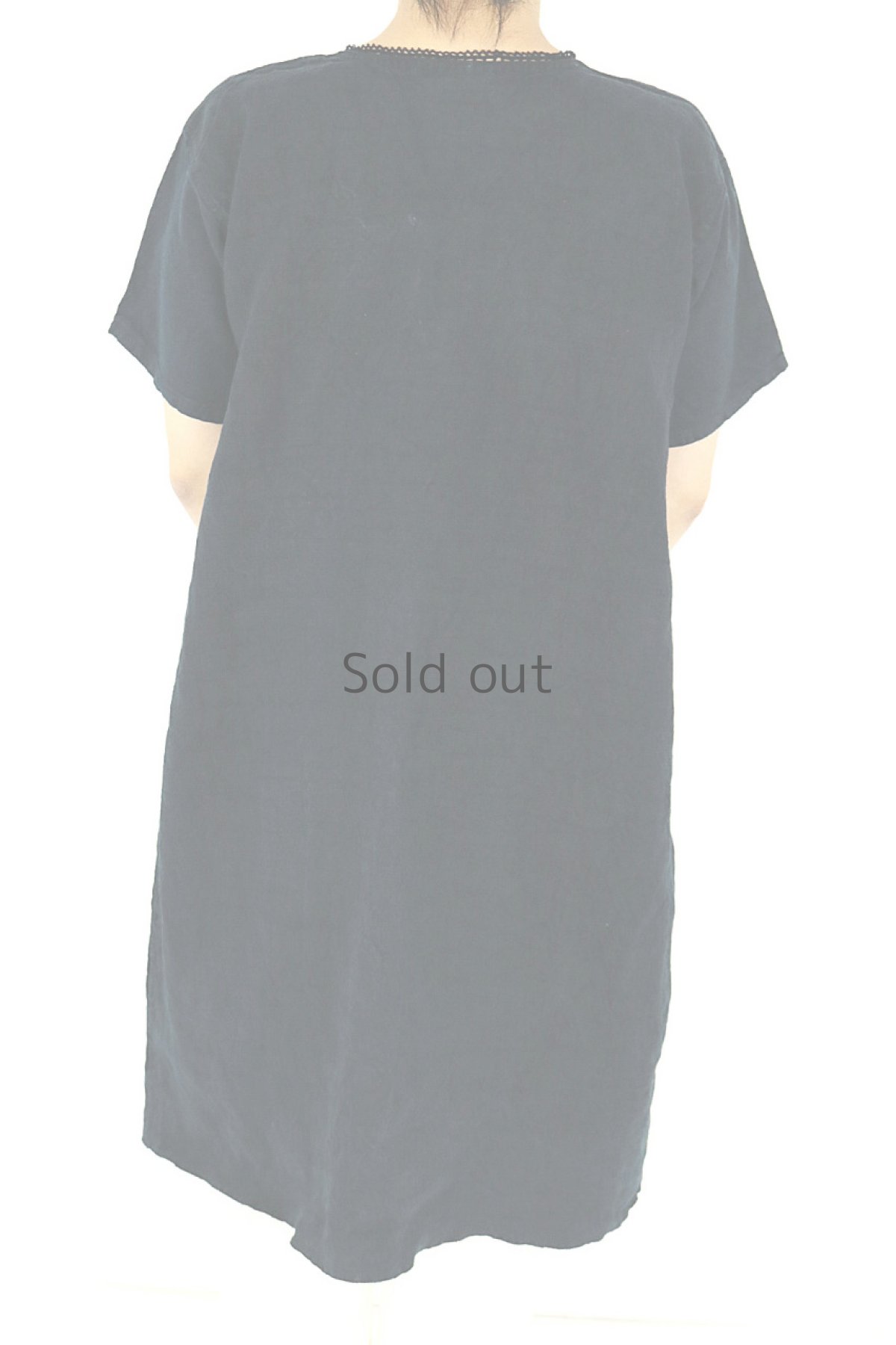 画像3: 【フランス】アンティークリネン×染　ヘンリーネックワンピース（紺） (3)