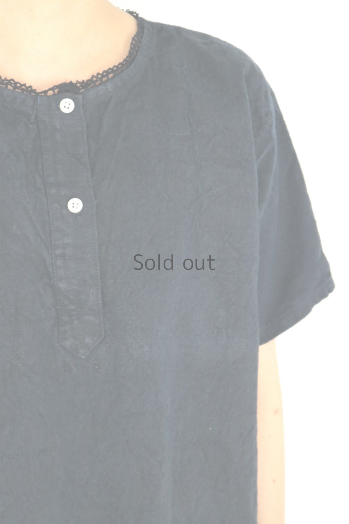 画像4: 【フランス】アンティークリネン×染　ヘンリーネックワンピース（紺） (4)